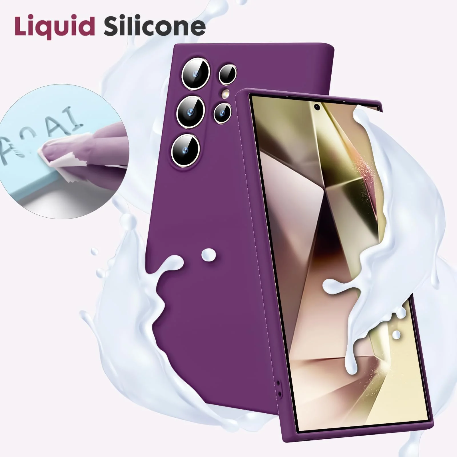 DL3 Mobilak Liquid Silicone Protective Case with Soft Microfiber Lining with Full Camera Protection for Samsung Galaxy S23 Ultra - Violet
