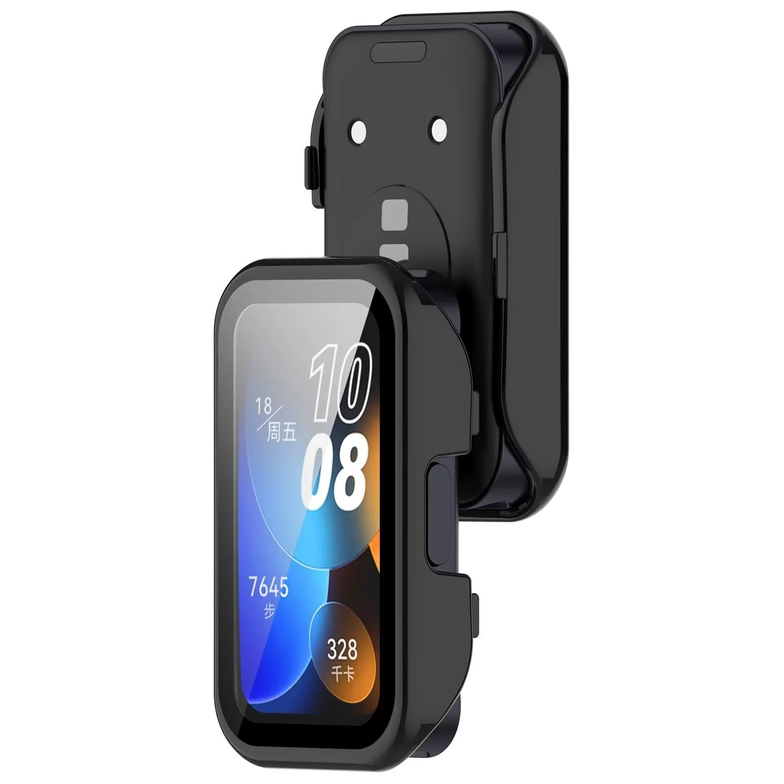 DL3 MOBILAK Protective Case Compatible with Huawei Band 9/8 9H Hardness PC Case Bumper Full Slim Protective Cover with Tempered Glass For HUAWEI Band 8/9 - Black