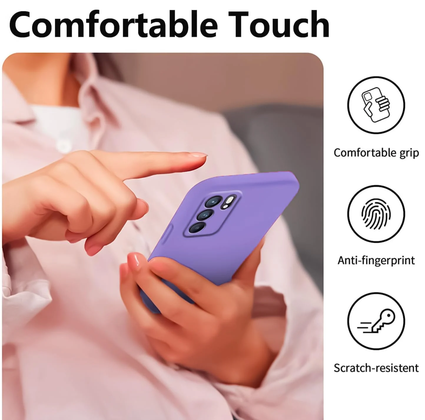 DL3 Mobilak Liquid Silicone Protective Case with Soft Microfiber Lining with Full Camera Protection for OPPO Reno 6 5G - Light Purple