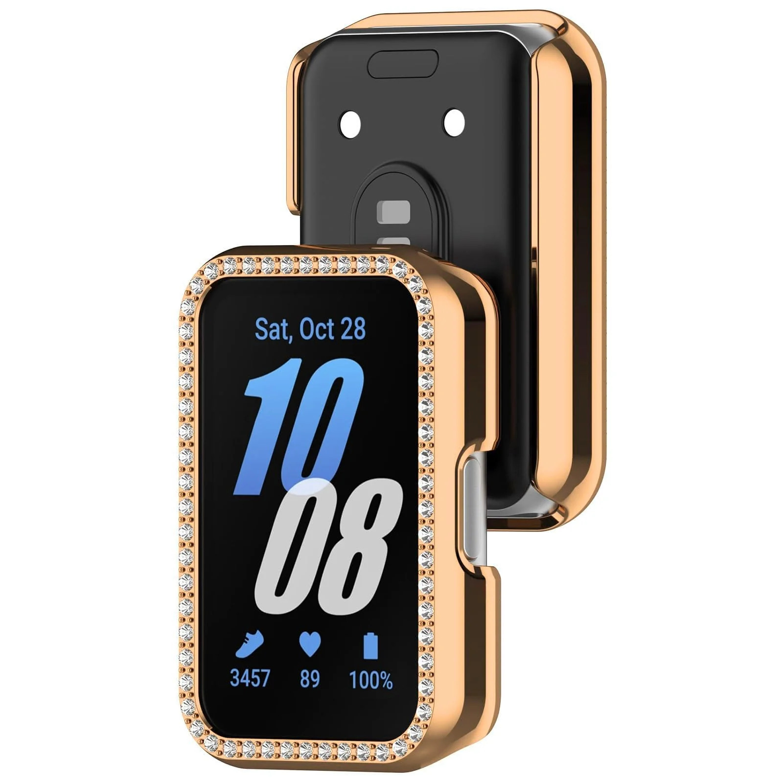 DL3 Mobilak Compatible with Huawei Watch Fit Case Replacement Bling Crystal Protector Case Cover Frame Plating Metal Color PC Shockproof Case Guard Thin Bumper Shell for Huawei Watch Fit - Rose Gold
