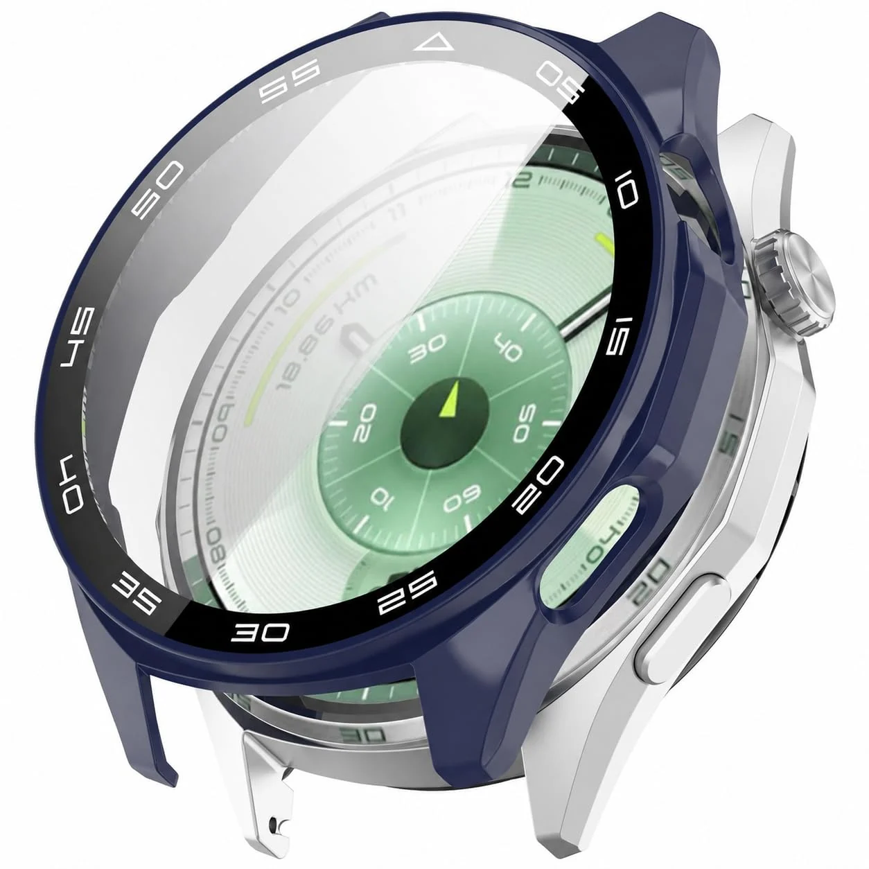 DL3 Mobilak Protective Case for Huawei Watch GT 5 46mm, Hard PC Bumper Cover with Built-in Tempered Glass Screen Protector Shell Cover Full Coverage Scratchproof with Scale - Shiny Blue