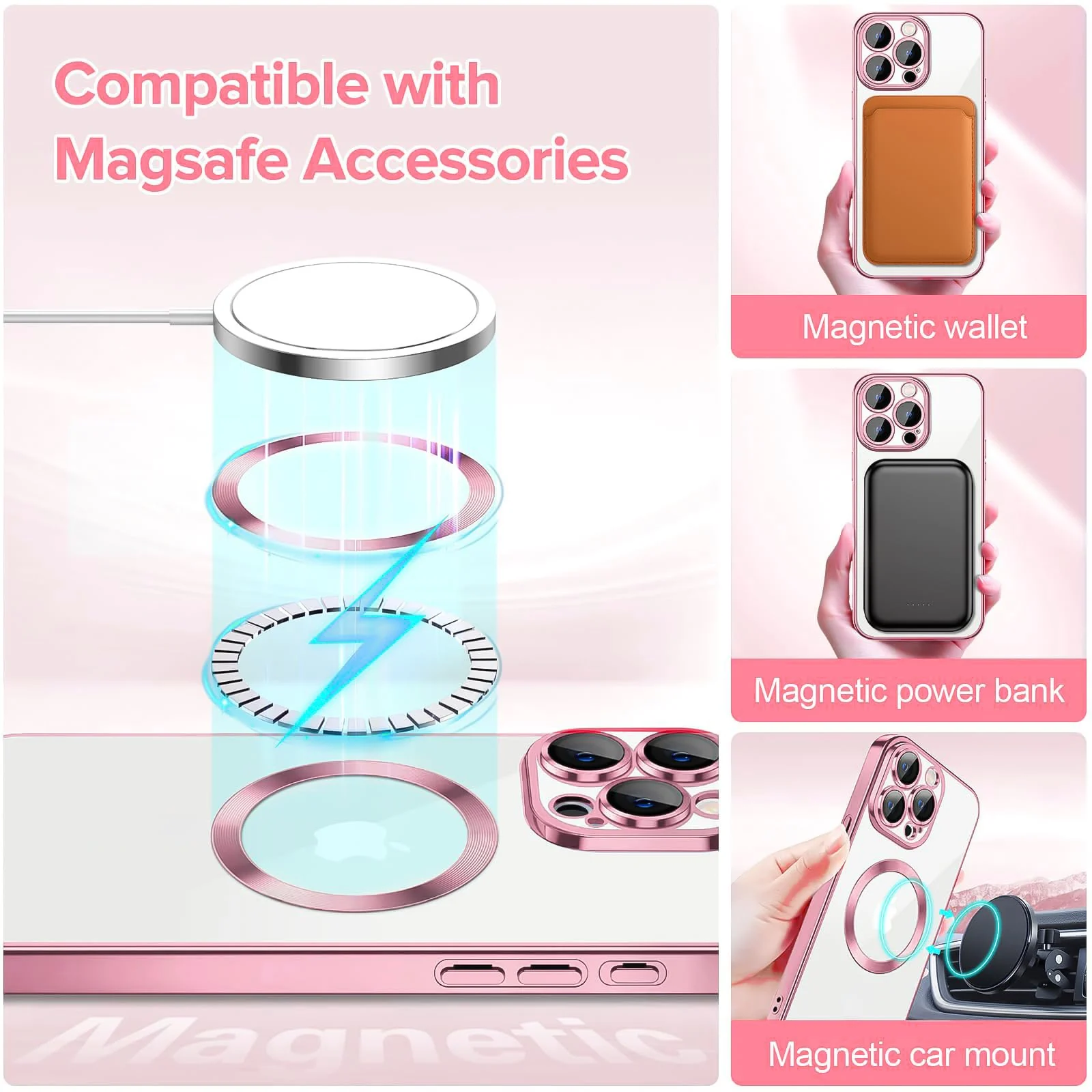 DL3 MOBILAK MagSafe Phone Case with Camera Lens Protector for Apple iPhone 13 Pro, Rose Gold