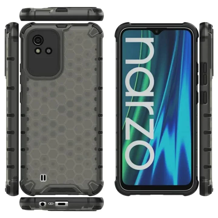 DL3 Mobilak Honeycomb Protective Case for realme Narzo 50i, realme C20 / C11 2021, Shock-absorbing protection, Transparent design, Slim, lightweight profile - Black