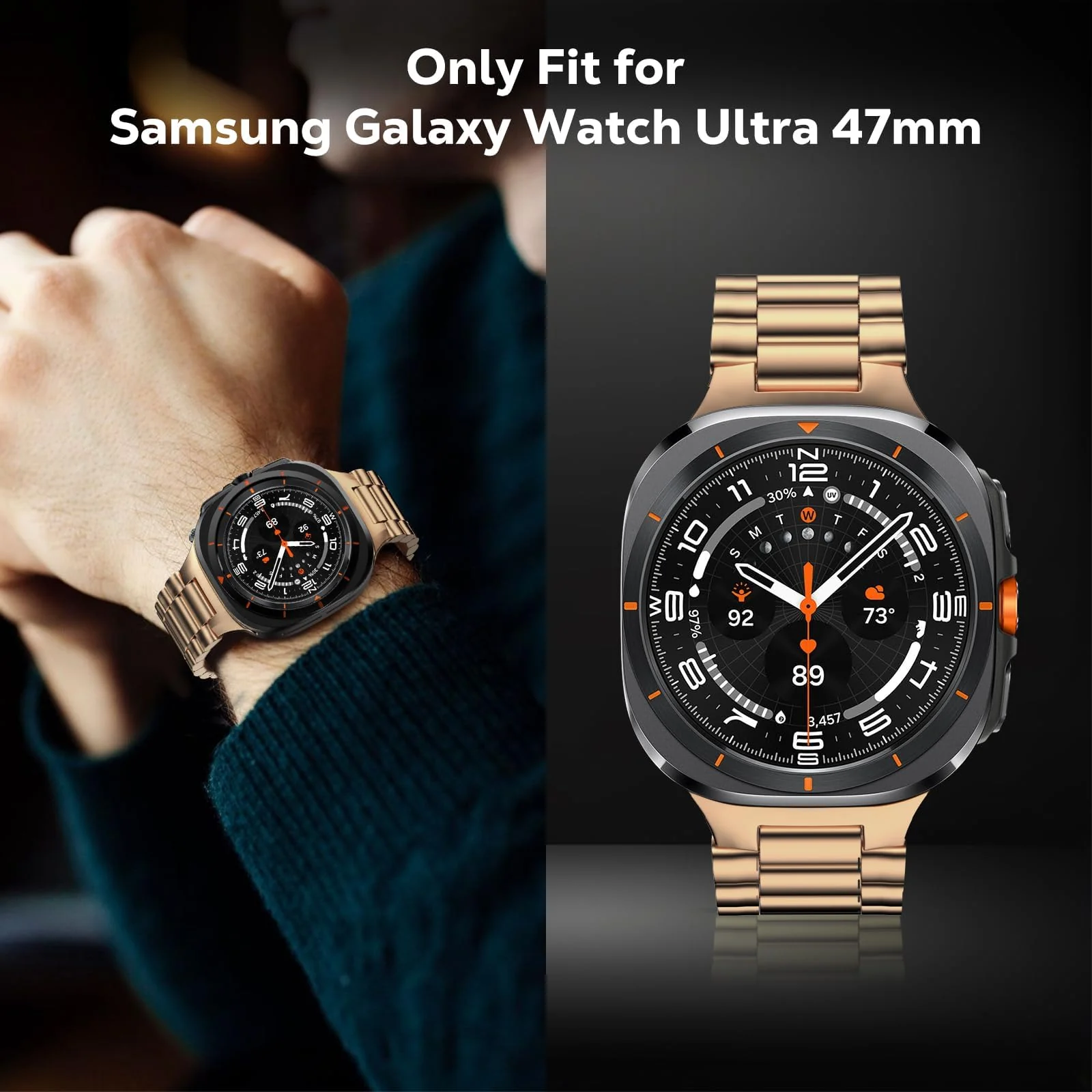 DL3 Mobilak Metal Straps Compatible with Samsung Galaxy Watch Ultra Strap 47mm, Stainless Steel Wristband Replacement Watch Strap Bands Accessories Bracelet for Galaxy Watch 7 Ultra - Rose