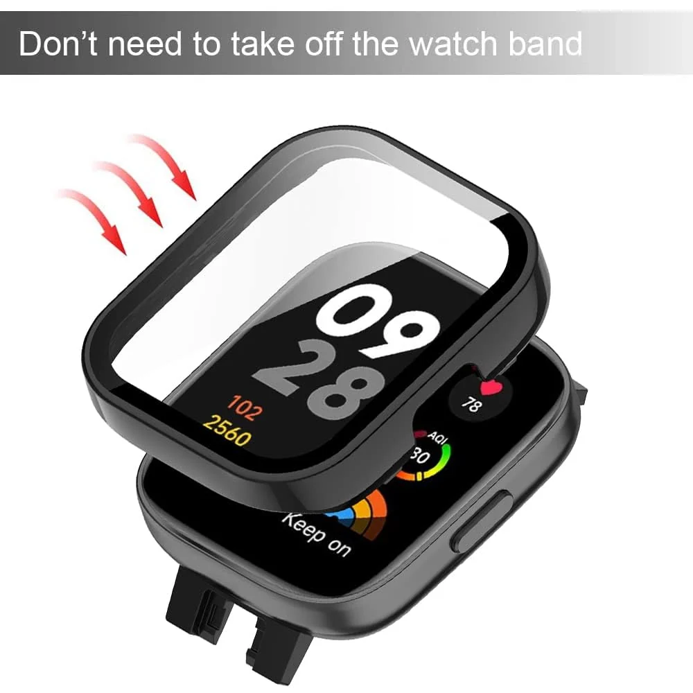 DL3 Mobilak Protective Case For Xiaomi Redmi Watch 3 (Not for Redmi Watch 3 Lite/Active) 9H Hardness PC Case Bumper Full Slim Protective Cover with Built-in Tempered Glass Screen Protector - Black