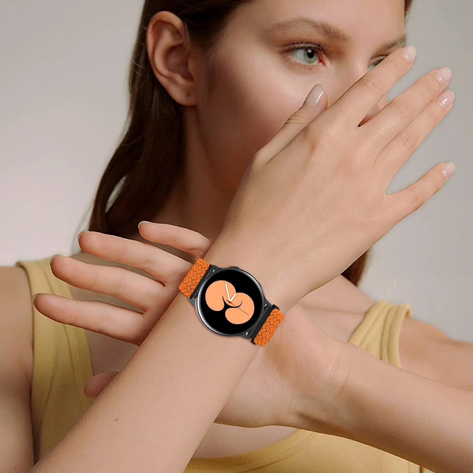 DL3 Mobilak Band 20MM Nylon Braided Solo Loop Strap For Samsung Gear Sport/Watch 6/5/4 40mm 44mm/Watch 6 Classic 43mm 47mm/ 5 Pro 45mm/active 2 40mm 44mm (Orange, Small), unisex-adult - Black