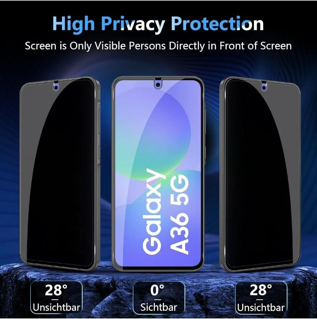 DL3 Mobilak Samsung Galaxy A56 / Samsung Galaxy A36 Privacy Screen Protector, Does not support fingerprint, Anti-Spy 9H Hardness Tempered Glass Film [Case Friendly] [Bubble Free] - Black