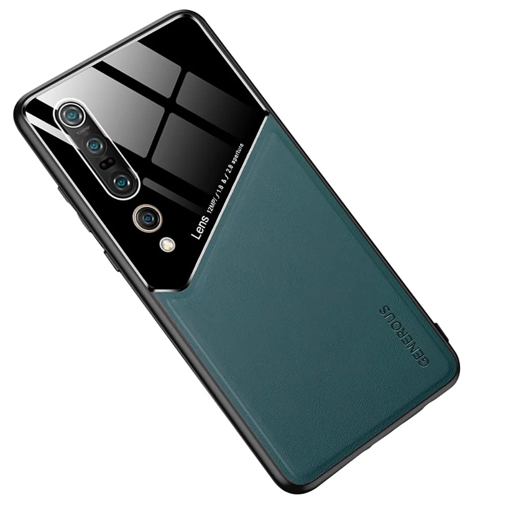 DL3 Mobilak Leather and PC Protective Case for Xiaomi Mi 10 / Mi10 Pro 5G, Built-in magnetic car-mount support, Shock-absorbing protection, Raised edges around the screen and camera - Green