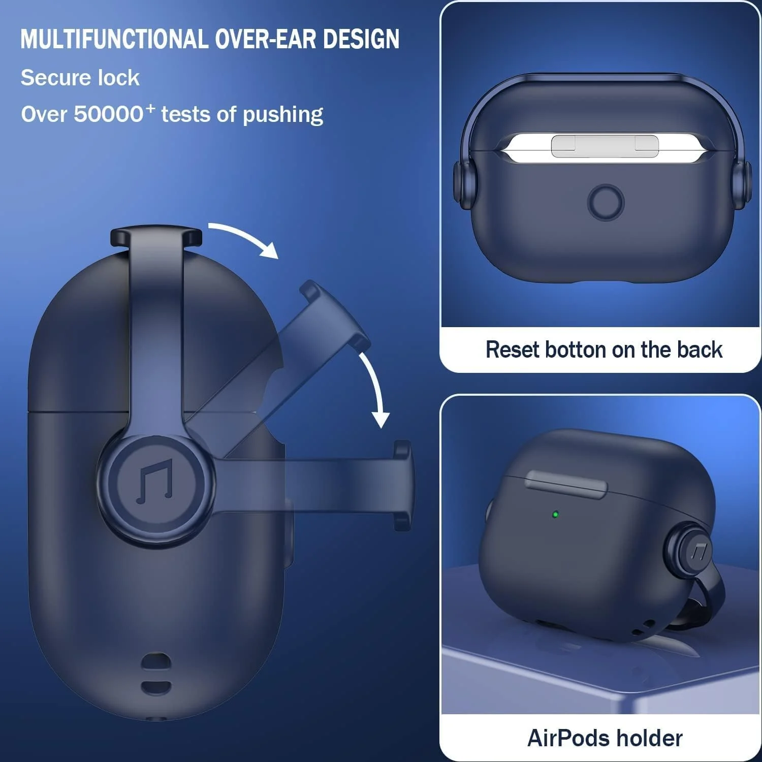 DL3 Mobilak Protective Case for AirPods Pro 2 [With Closure Lid] [Front LED Visible] [With Wrist Strap] Skin Case Compatible with 2022 AirPods Pro 2nd Generation - Blue