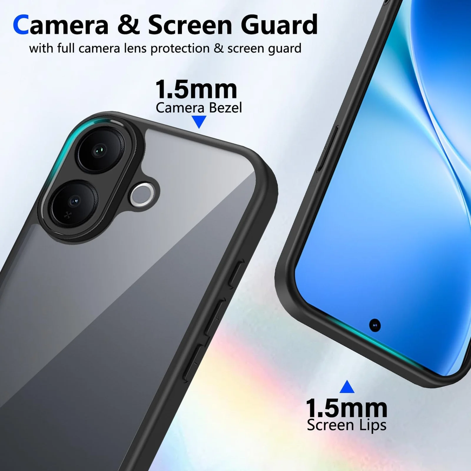DL3 Mobilak Compatible with Vivo V60 Lite 5G/4G Case Transparent, Military-Grade Shockproof Anti-Yellowing, Slim Protective Phone Case Full Bumper Cover With Camera Protective - Black