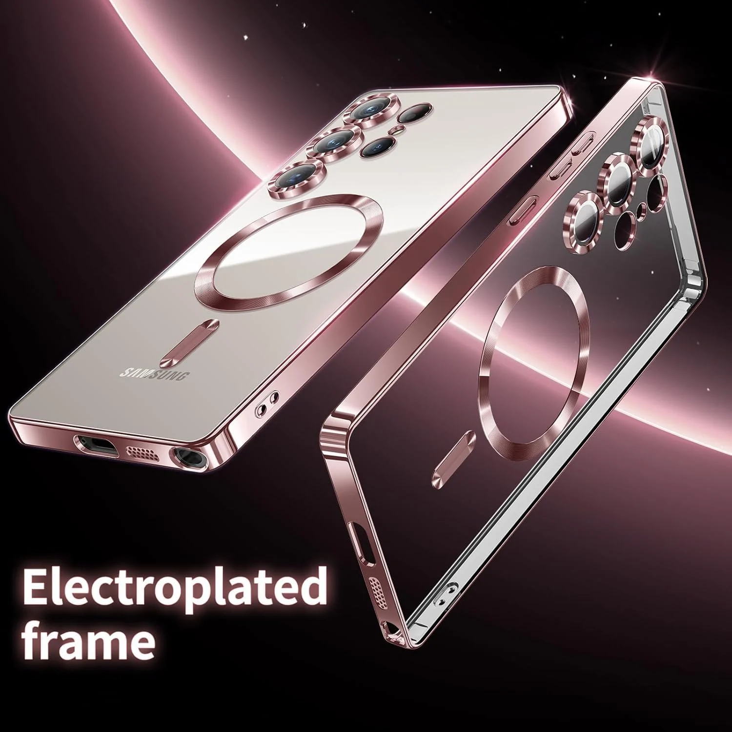 DL3 Mobilak Plated-Edge Protective Case for Samsung Galaxy S25 Ultra, Compatible with MagSafe accessories, Supports wireless charging, Camera protection - Rose Gold