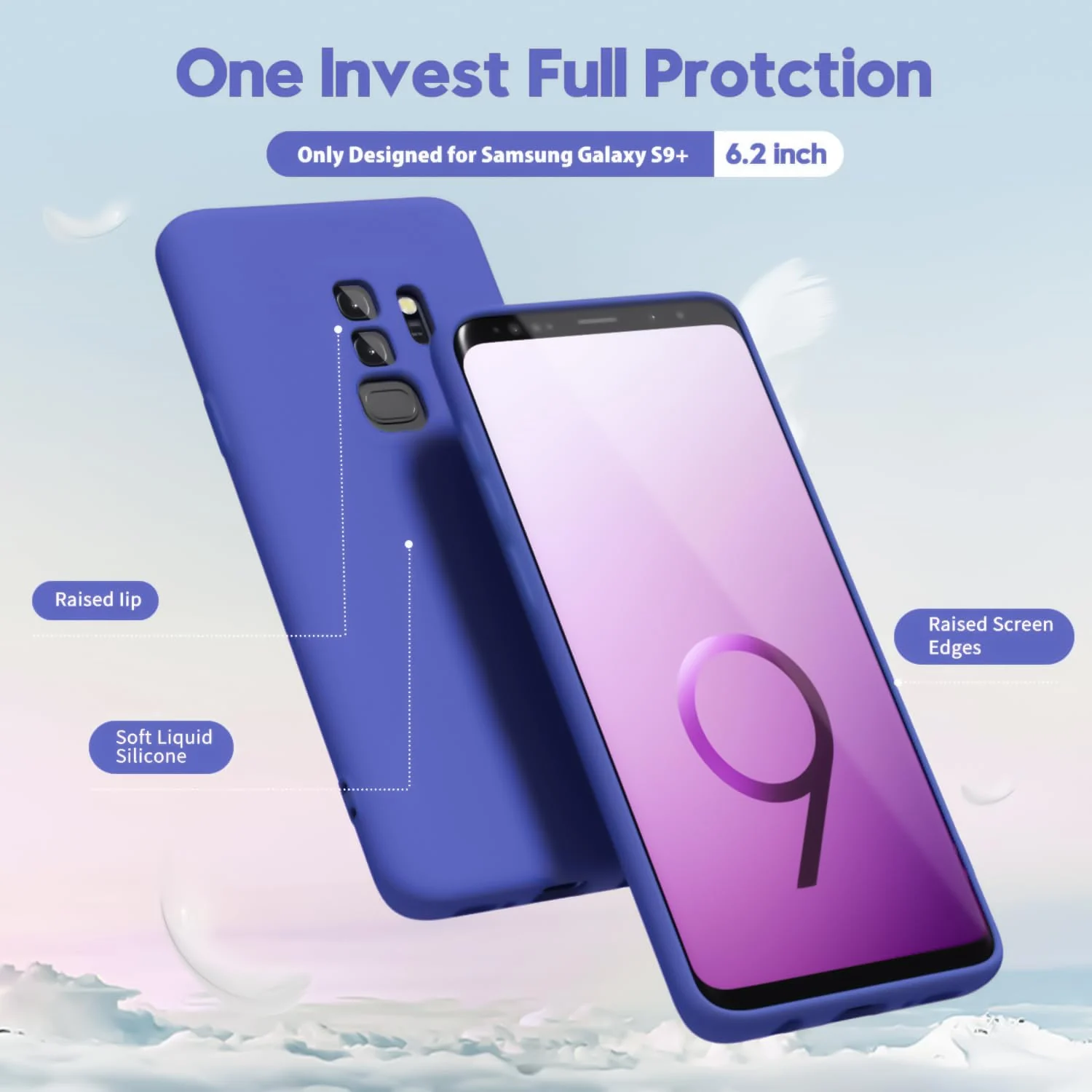 DL3 Mobilak Liquid Silicone Protective Case with Soft Microfiber Lining with Full Camera Protection for Samsung Galaxy S9 Plus - Light Blue