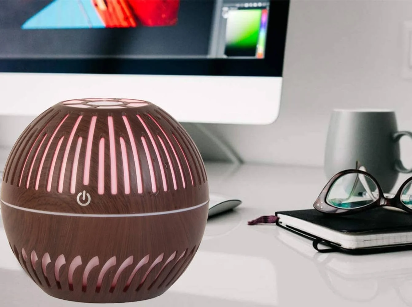 Mobigon Wood Cool Mist Ultrasonic Humidifier for Room Moisture, Aroma Diffuser for Home, 400ml Essential Oil Diffuser with 7 Colorful Night Light, Auto Shut-Off, Home, Office - A. Dark Woody
