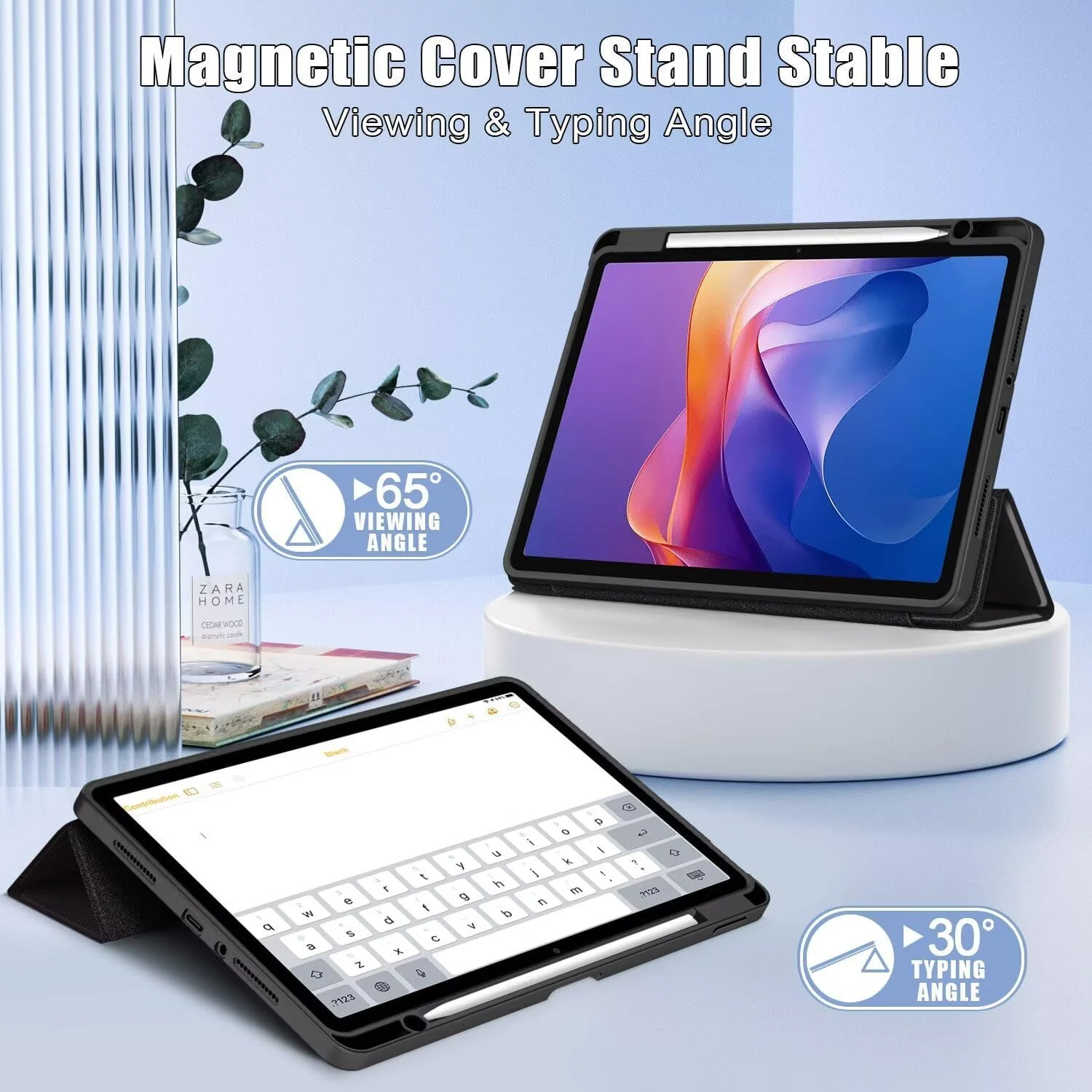 DL3 Mobilak Case for Huawei MatePad 11.5 2023 & 2024 Released 11.5 inch with Built-in Pencil Holder, Clear Transparent PC Back, Shockproof Tri-Fold Stand Tablet Cover, Auto Wake/Sleep - Black