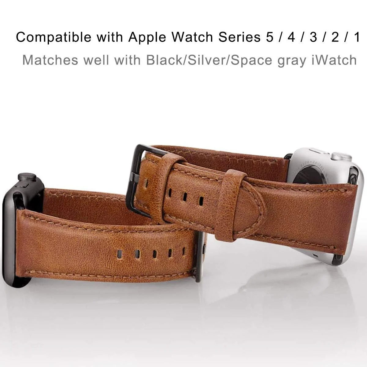 DL3 Mobilak Compatible with Apple Watch Band 49mm 46mm 45mm 44mm 42mm Leather Band Replacement Strap, Soft Leather Bracelet for iWatch Series 11 10 9 8 7 6 5 4 SE SE2 Ultra 3 2 1 - Black