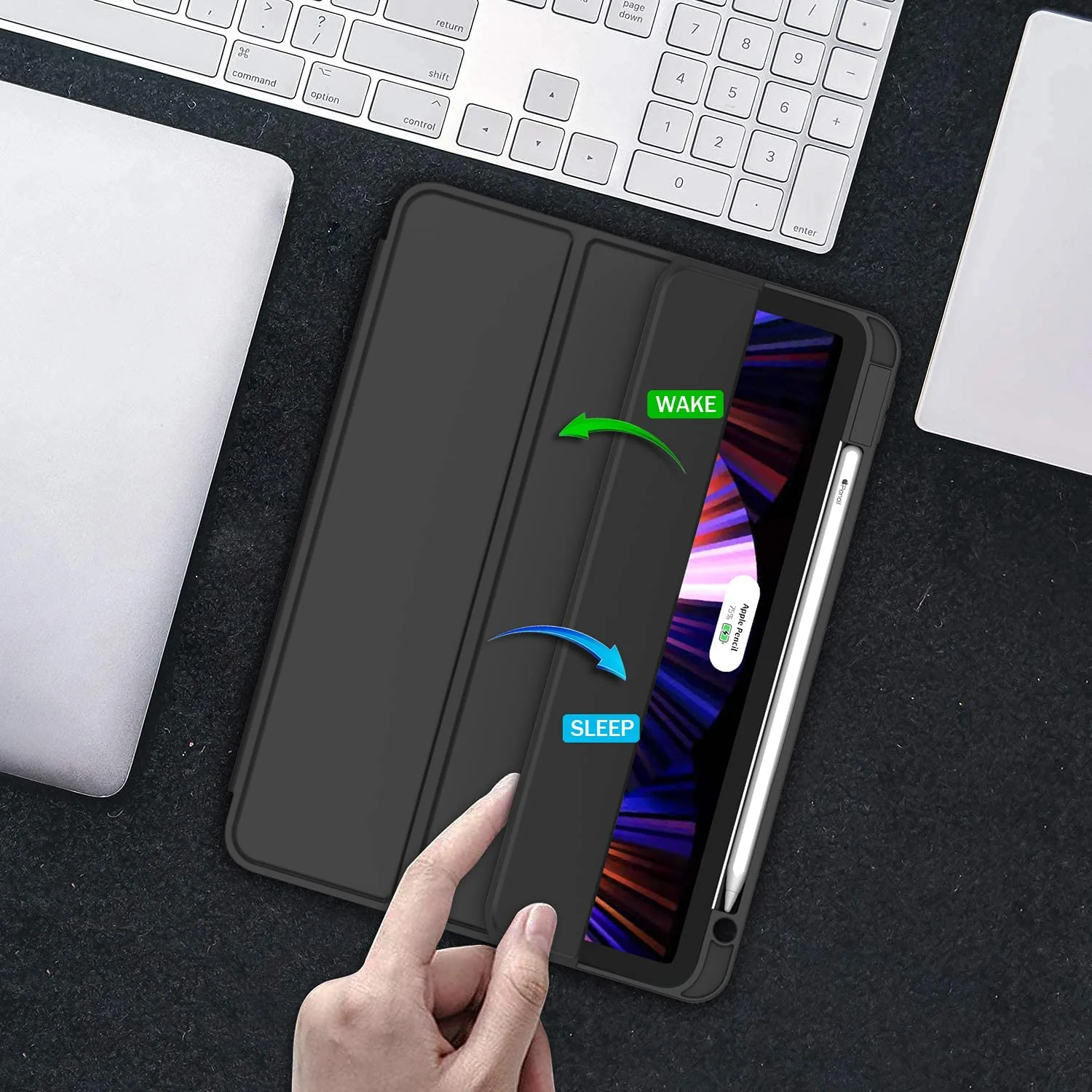 DL3 Mobilak Smart Case for Xiaomi Pad 5 / Mi Pad 5 Pro 11.0 inch 2021 with Pencil Holder, Soft TPU Smart Stand Back Cover Auto Wake/Sleep Feature - Black