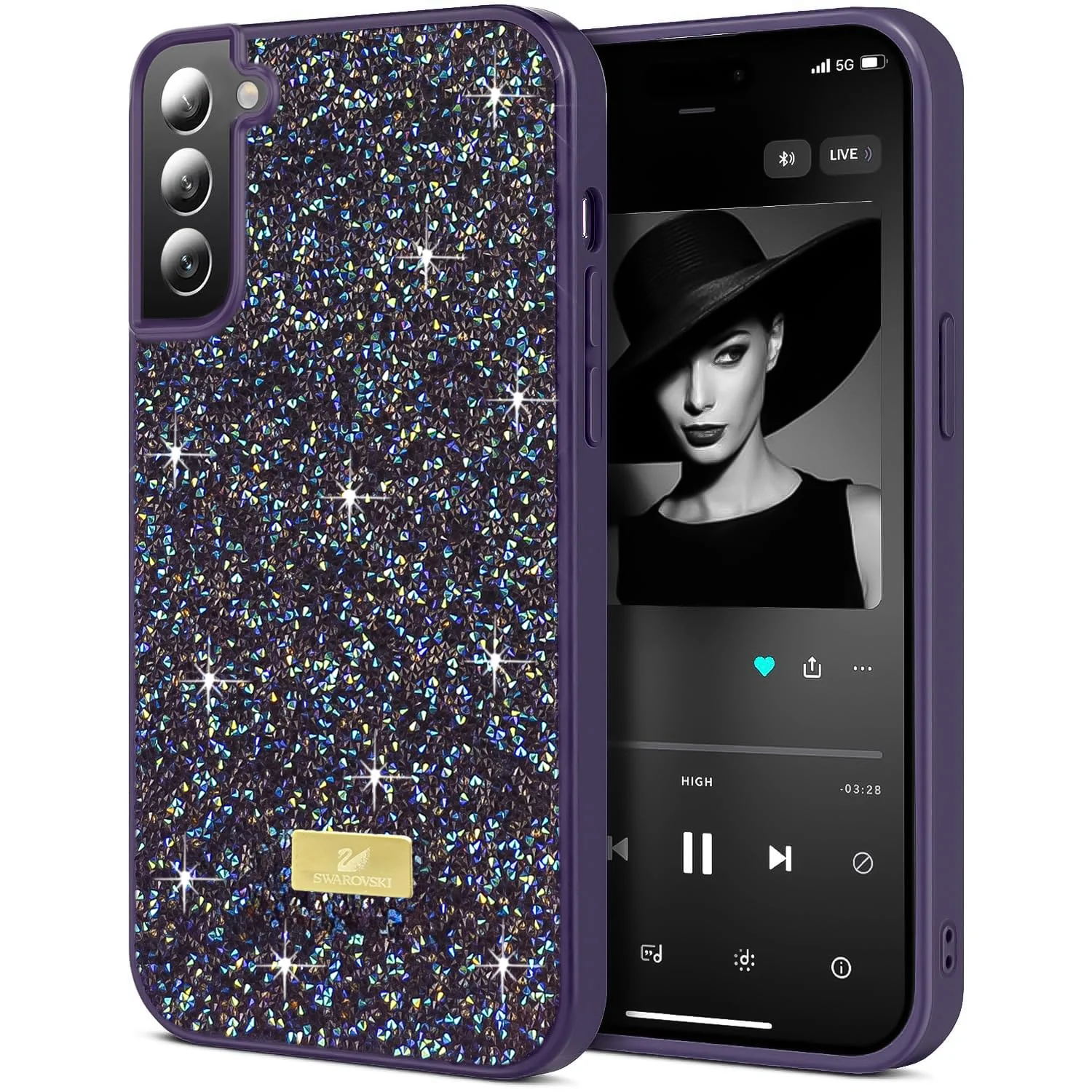 Case For Samsung Galaxy S22 5G Case Glitter, Sparkle Diamond Crystal Bling Case with Bling, Ultra Thin Lightweight Full Body Shockproof Anti-Scratch Protective Cover - Black