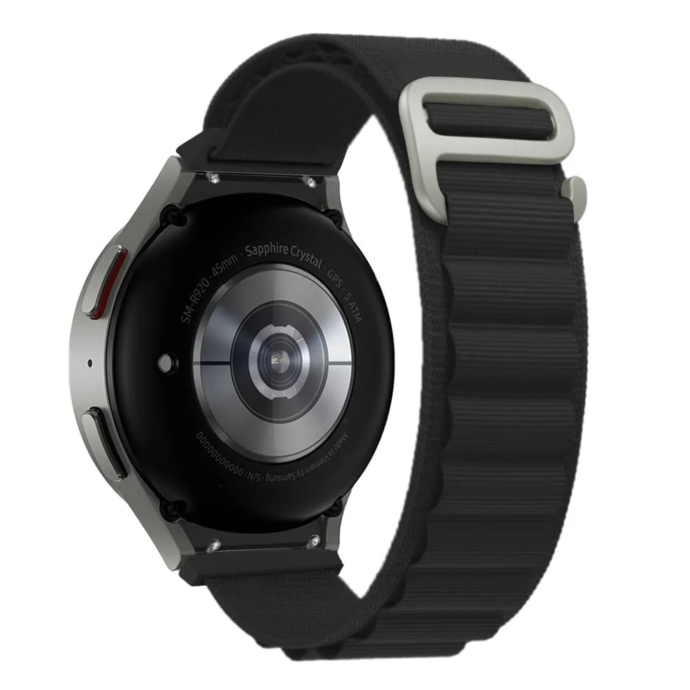 DL3 Mobilak Alpine Loop Bands Sport Nylon 20MM For Samsung Galaxy Watch 7 6 5 4 40mm 44mm/5 Pro 45mm/S2 classic/active 2 40mm 44mm/Amazfi GTS 2/2e/GTS 3/3 Pro/GTS 4/GTS 2 Mini/3 Mini/4 Mini/Bip 3 Pro - Black