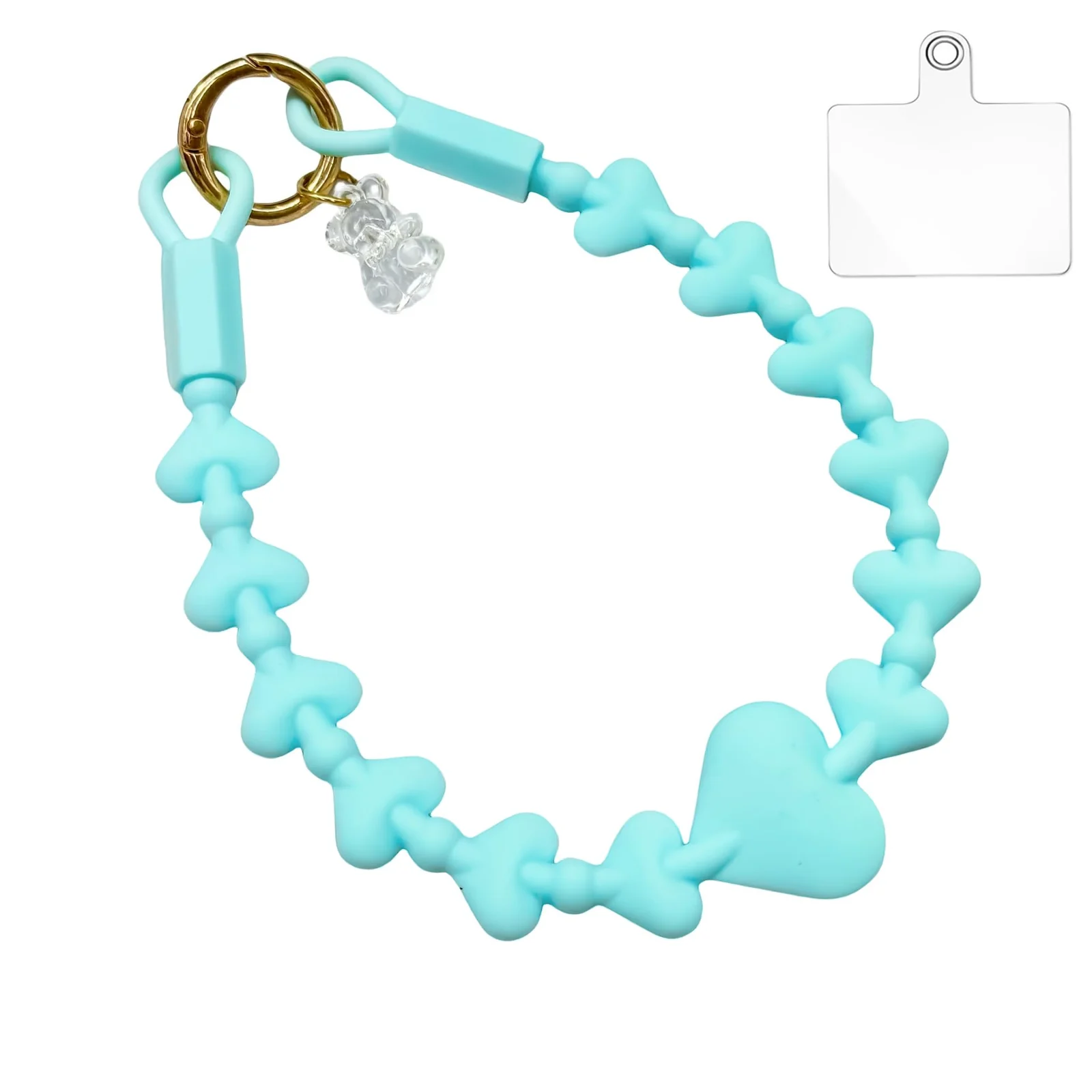 DL3 Mobilak Silicone Crystal Lanyard, 30cm Phone Wrist Strap Lanyard Keychain Office Wrist Strap with Clasp and Bear for Women Phone ID Card, Keys Strap - A-Turquoise
