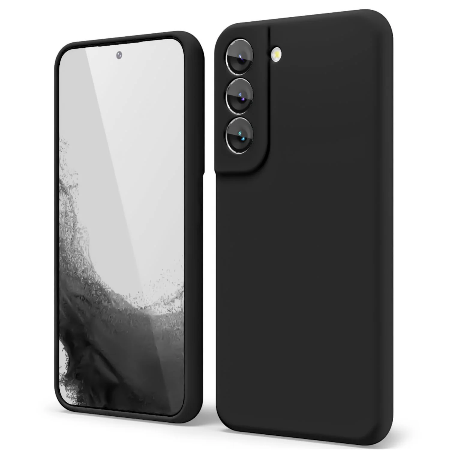 DL3 Mobilak Liquid Silicone Protective Case with Soft Microfiber Lining with Full Camera Protection for Samsung Galaxy S22 5G - Black