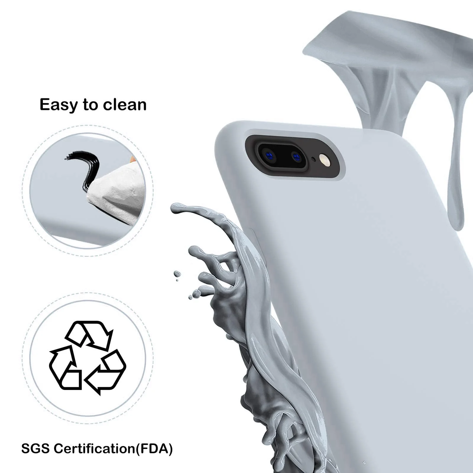 DL3 Mobilak Compatible with iPhone 7 Plus/iPhone 8 Plus Case, Liquid Silicone Case, Full Body Protective Cover, Shockproof, Slim Phone Case, Anti-Scratch Soft Microfiber Lining (Blue Grey)