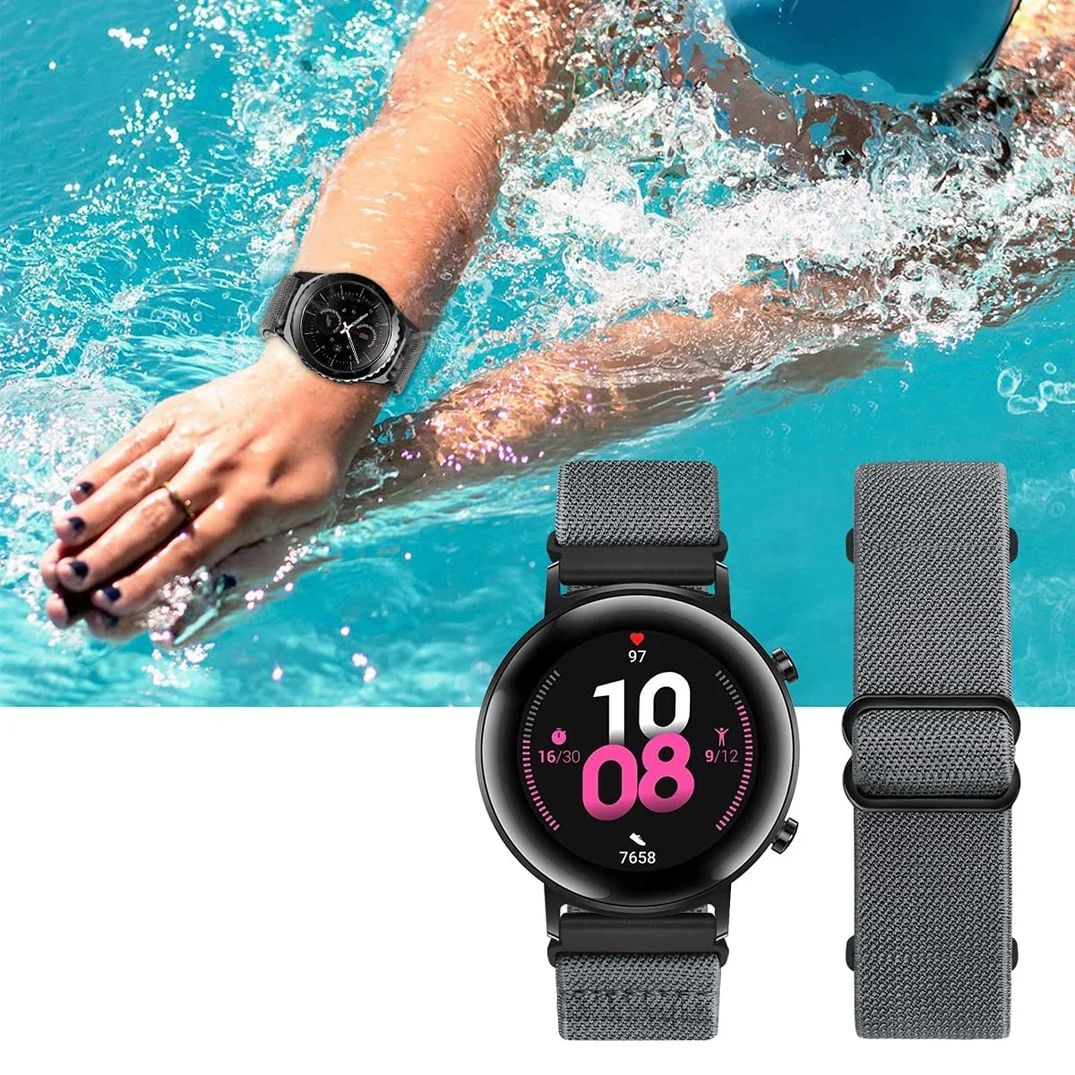 DL3 Mobilak Strap Nylon Loop 20MM Band Compatible with Samsung Galaxy Watch 7/6/5/4 40mm 44mm/Watch 5 Pro 45mm/S2 classic/active 2 40mm 44mm/Amazfi GTS 2/2e/3/3 Pro/4/GTS 2 Mini/3 Mini/4 Mini/Bip 3 - Black