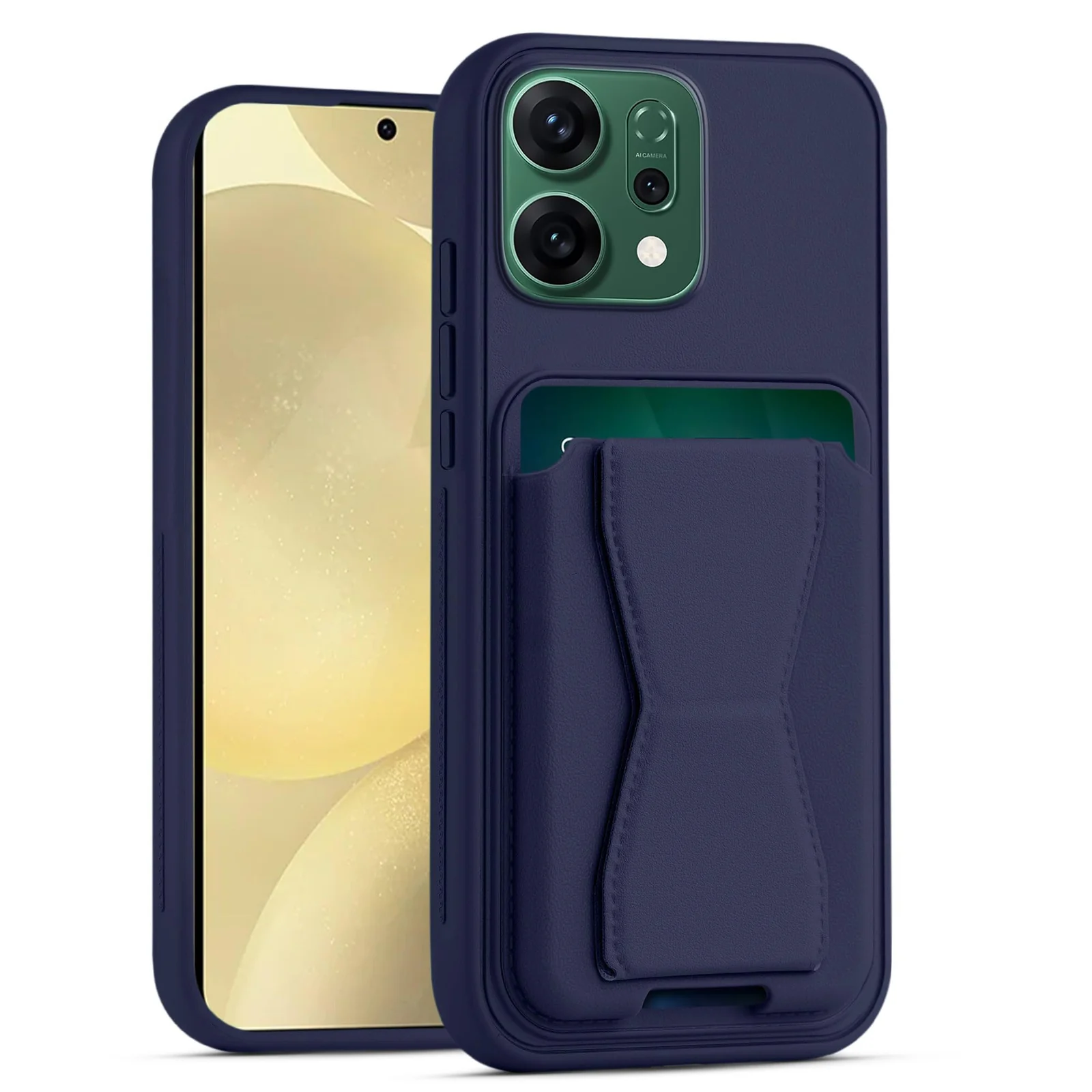 DL3 Mobilak Leather Wallet Case Compatible with OPPO Reno 14 5G (OPPO Reno14), Leather Back Cover With TPU Frame, Shockproof Protective Phone Case with Card Holder Stand - Blue