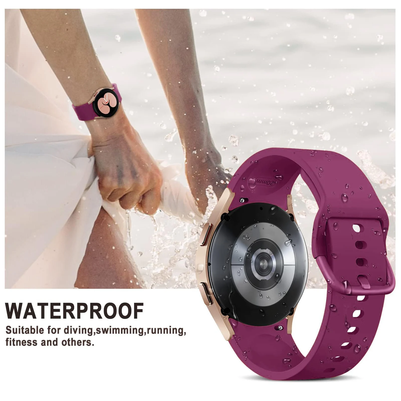 DL3 Mobilak Strap Silicone Buckle 20MM For Samsung Galaxy Watch 7/6/5/4 40mm 44mm/Watch 5 Pro/S2 classic/active 2 40mm 44mm/Amazfi GTS 2/2e/3/3 Pro/GTS 4/GTS 2 Mini/3 Mini/4 Mini/Bip 3/Bip 3 Pro Band - Black