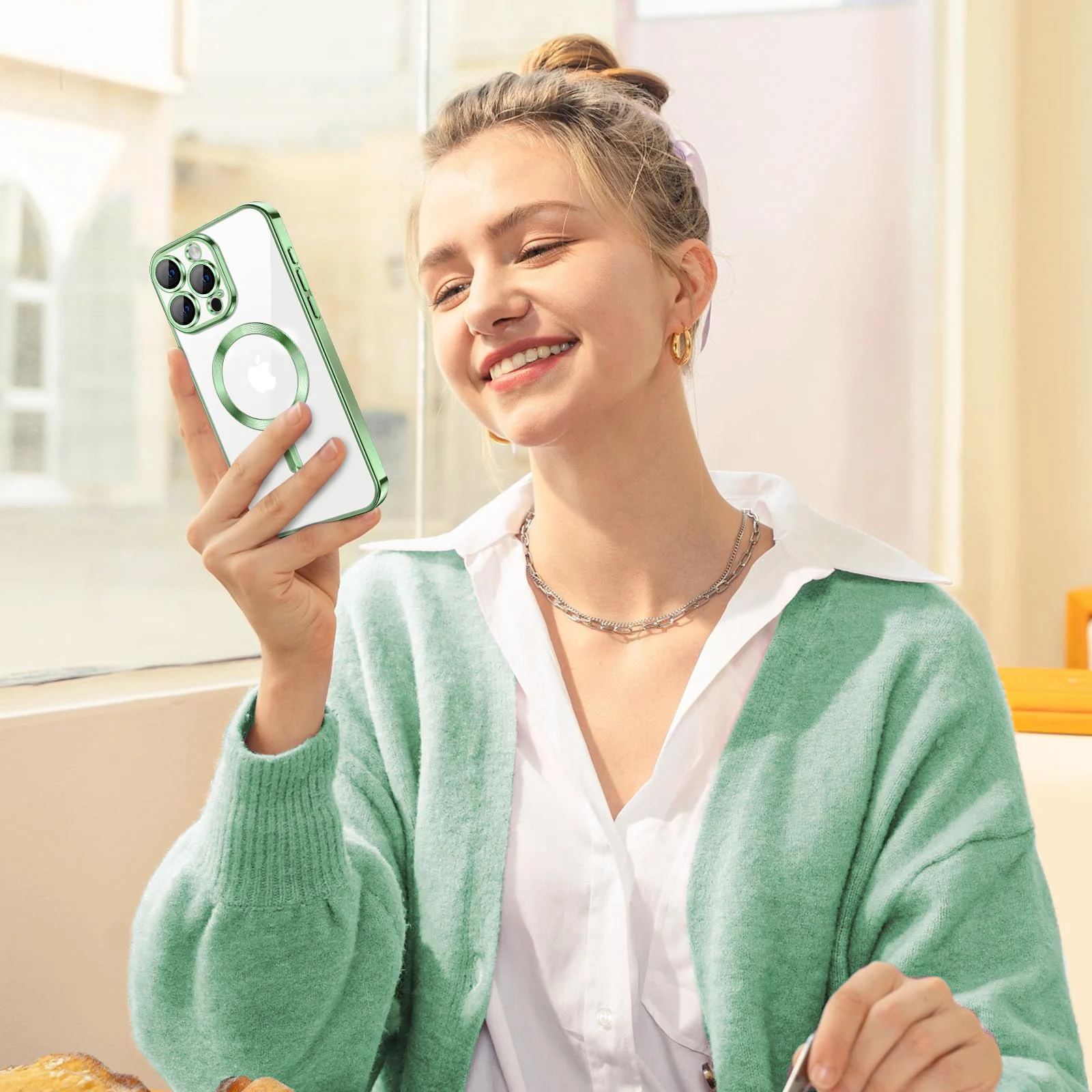 DL3 Mobilak Case for iPhone 11 Pro Max (6.5 Inch) Compatible with MagSafe, with Camera Lens Protector, Magnetic Clear Case Full Protection Plating Anti-Scratch Slim Thin Case Cover - Light Green
