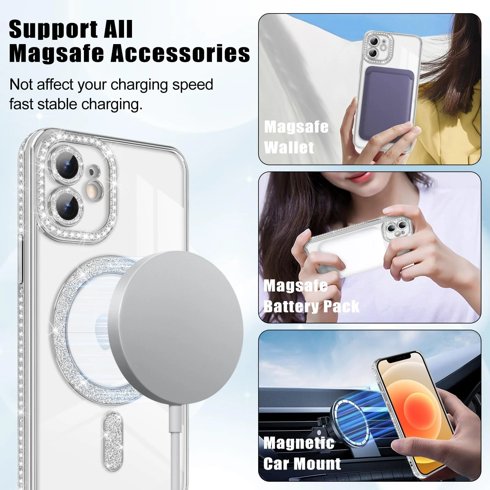 DL3 Mobilak MagSafe-Compatible Magnetic Case for iPhone 11 with Camera Protection and Magnetic Car-Mount Support - Silver