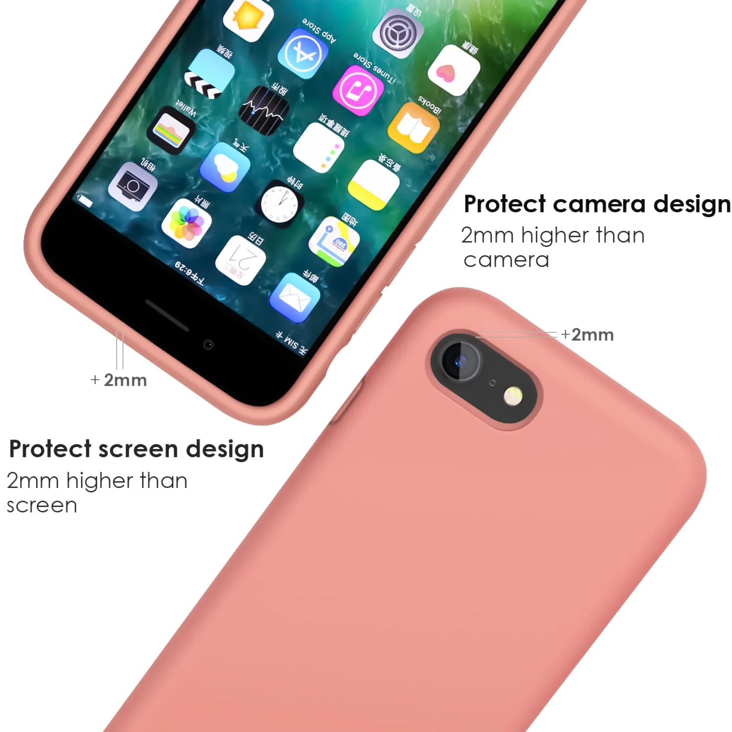DL3 Mobilak Liquid Silicone Protective Case for iPhone SE 2022, SE 2020, iPhone 7, iPhone 8 with Camera Protection and Microfiber Lining - Light Orange