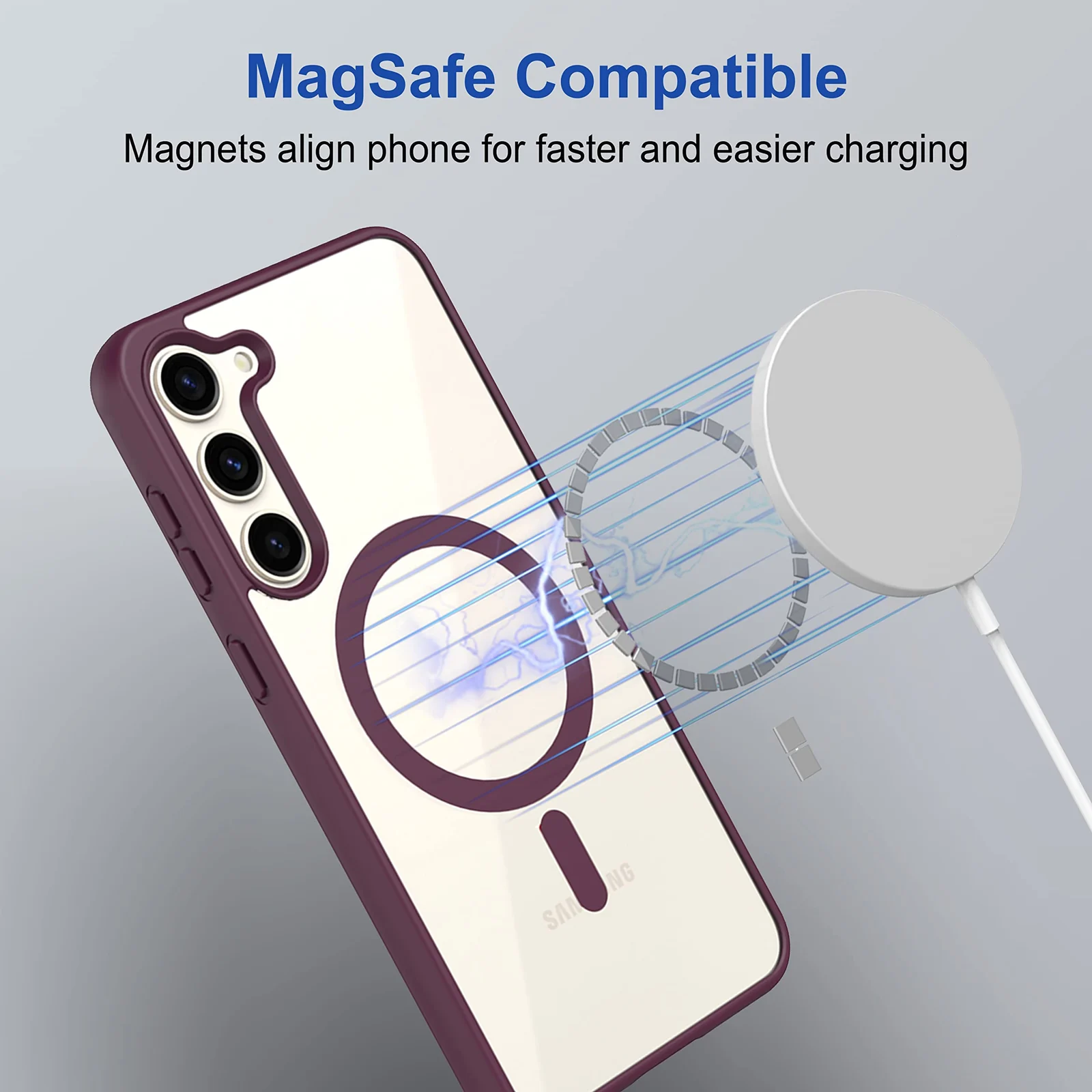 DL3 Mobilak MagSafe-Compatible Clear Magnetic Case for Samsung Galaxy S23 - Wine Red