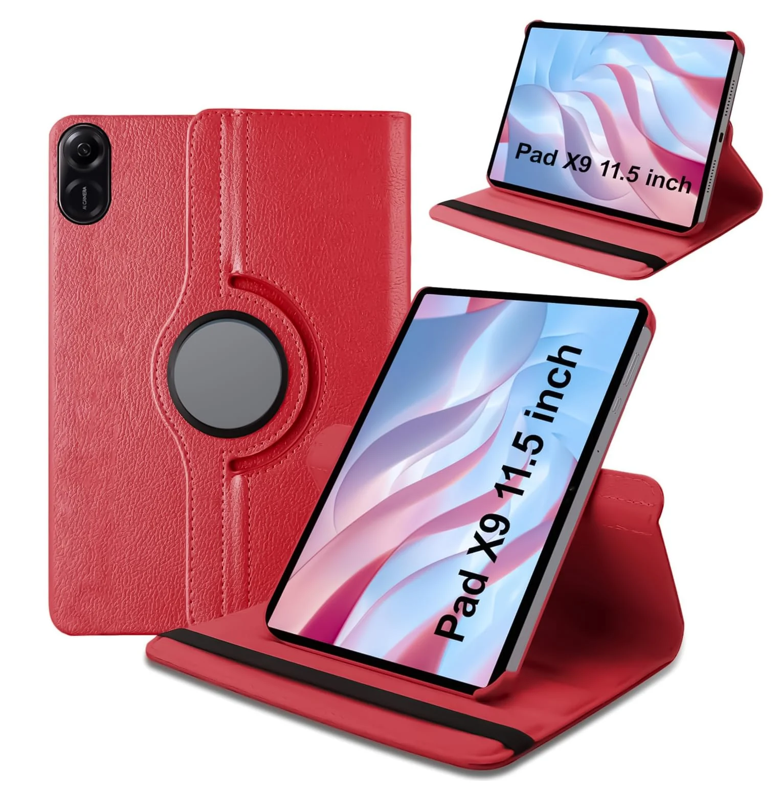 DL3 Mobilak Protective Cover for Honor Pad X9 Case 11.5 inch 2023, 360° Rotatable Smart Stand, Leather Folio Flip Cover with Multi-Angle Viewing, Auto Wake Sleep - Red