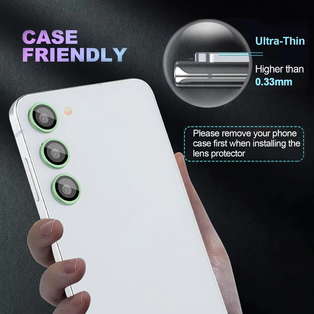 DL3 Mobilak Camera Lens Protector for Samsung Galaxy S23 FE Accessories, 9H Tempered Glass Metal Individual Ring Camera Cover Screen Protector for Samsung S23 FE, Case Friendly, Anti Scratch - Green