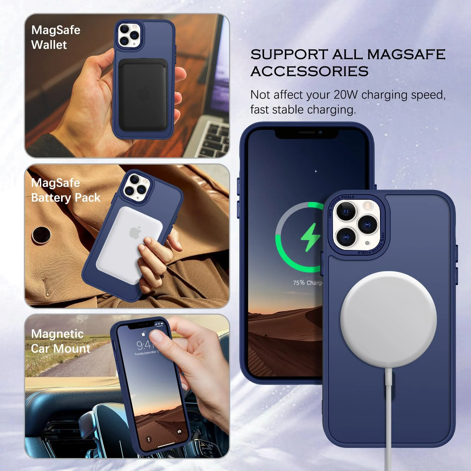 DL3 Mobilak Translucent Matte Case for iPhone 15 (6.1 Inch), Compatible with MagSafe accessories, Supports wireless charging, Built-in magnetic car-mount support - Blue