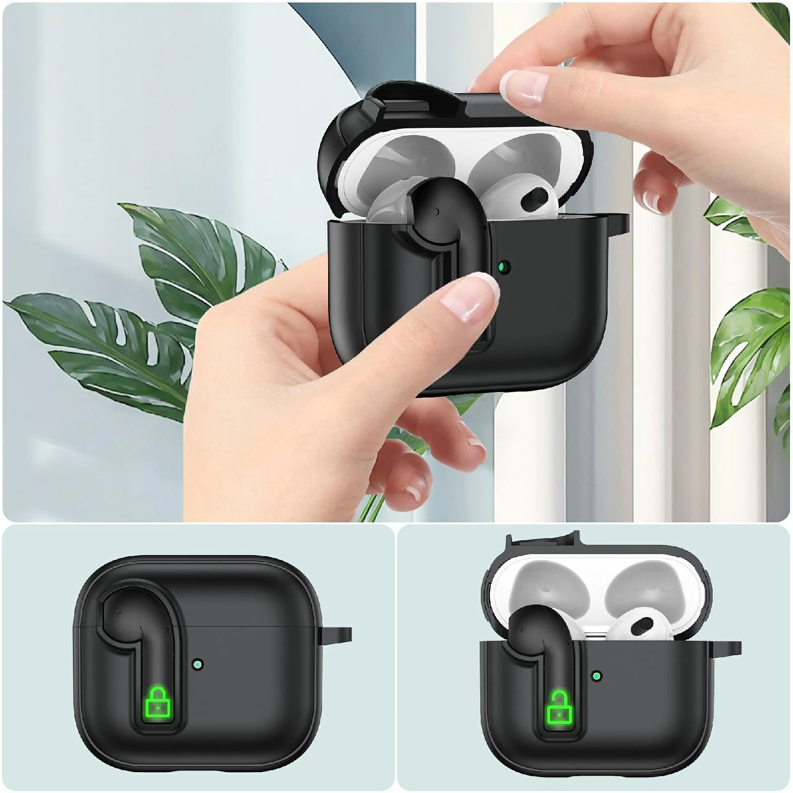 DL3 Mobilak Compatible with AirPods 3 Case with Lock, Cute AirPods 3rd Generation Case Cover, Shockproof Protective Cover for AirPod 3rd 2021 with Keychain - Black Blue