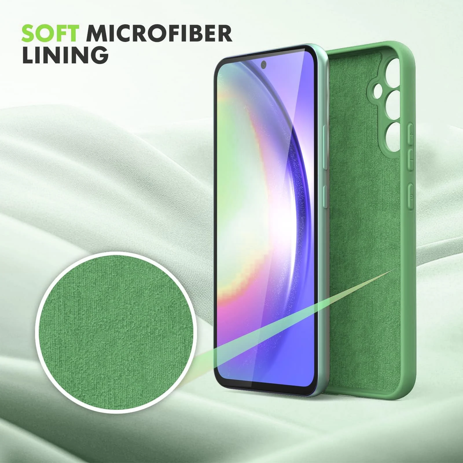 DL3 Mobilak Soft Silicone Protective Case for Samsung Galaxy A15 with Microfiber Lining and Shockproof Design - Mint Green