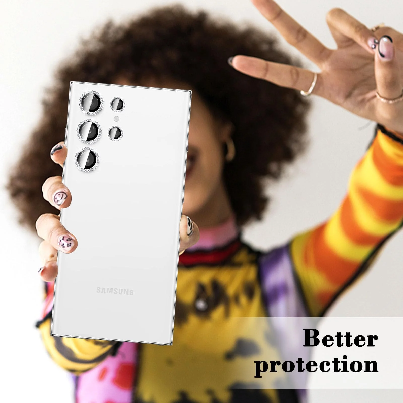 DL3 Mobilak Camera Lens Protector for Samsung Galaxy S23 Ultra, Camera protection, Shock-absorbing protection, Scratch-resistant surface - Diamond Silver
