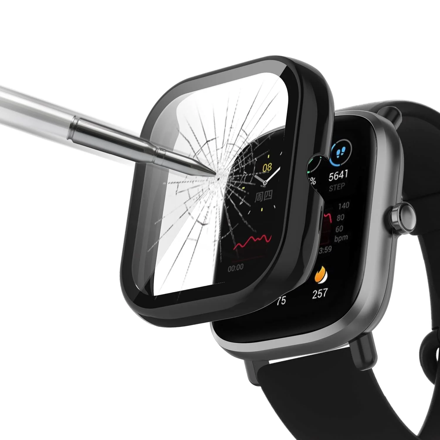 DL3 Mobilak Protective Case Compatible with Amazfit GTS 2 Mini 9H Hardness PC Case Bumper Full Slim Protective Cover with Tempered Glass For Amazfit GTS2 Mini - Black