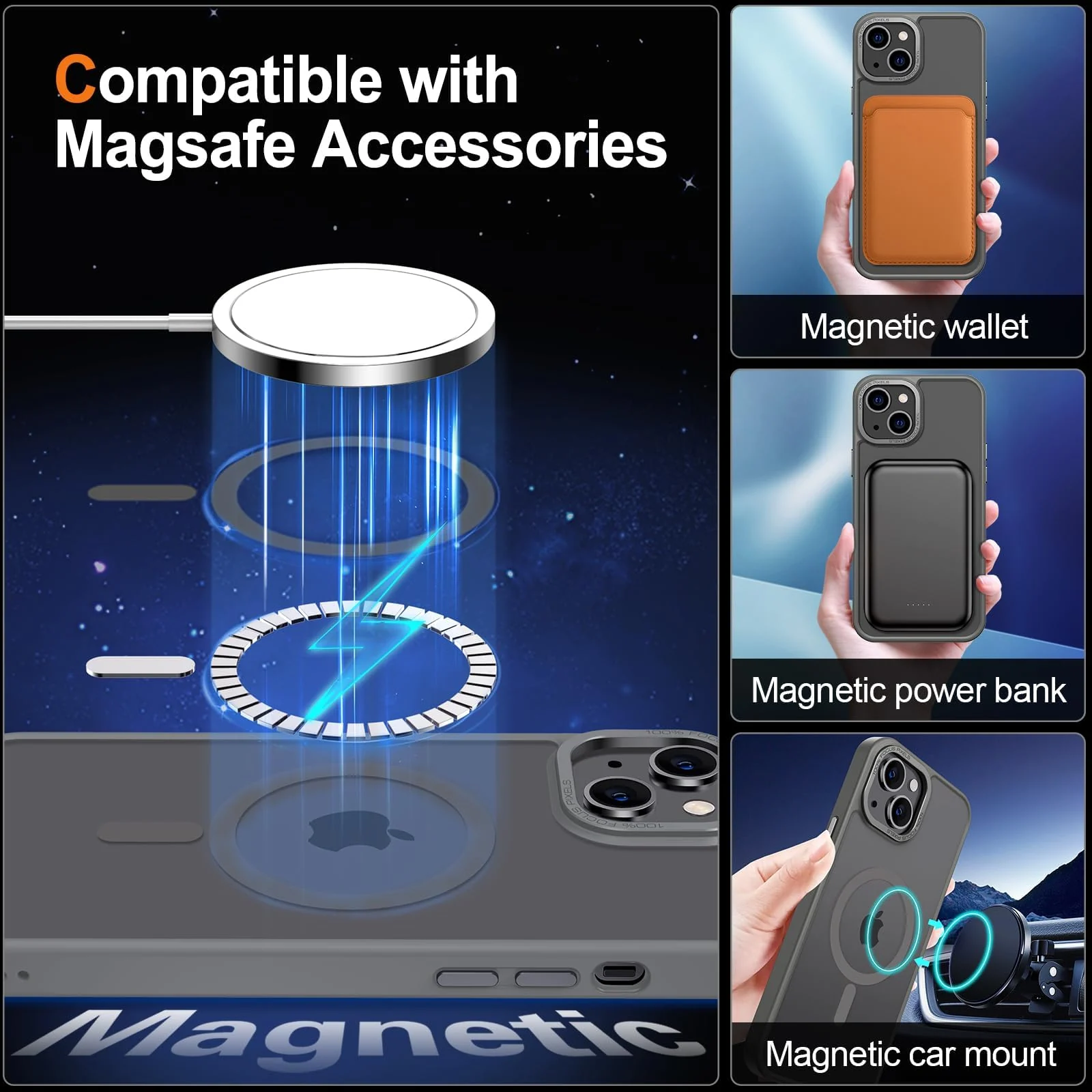 DL3 Mobilak Wallet Case with Card Slot for iPhone 15 (6.1 Inch) with Ring Holder and Magnetic Car-Mount Support - Gray