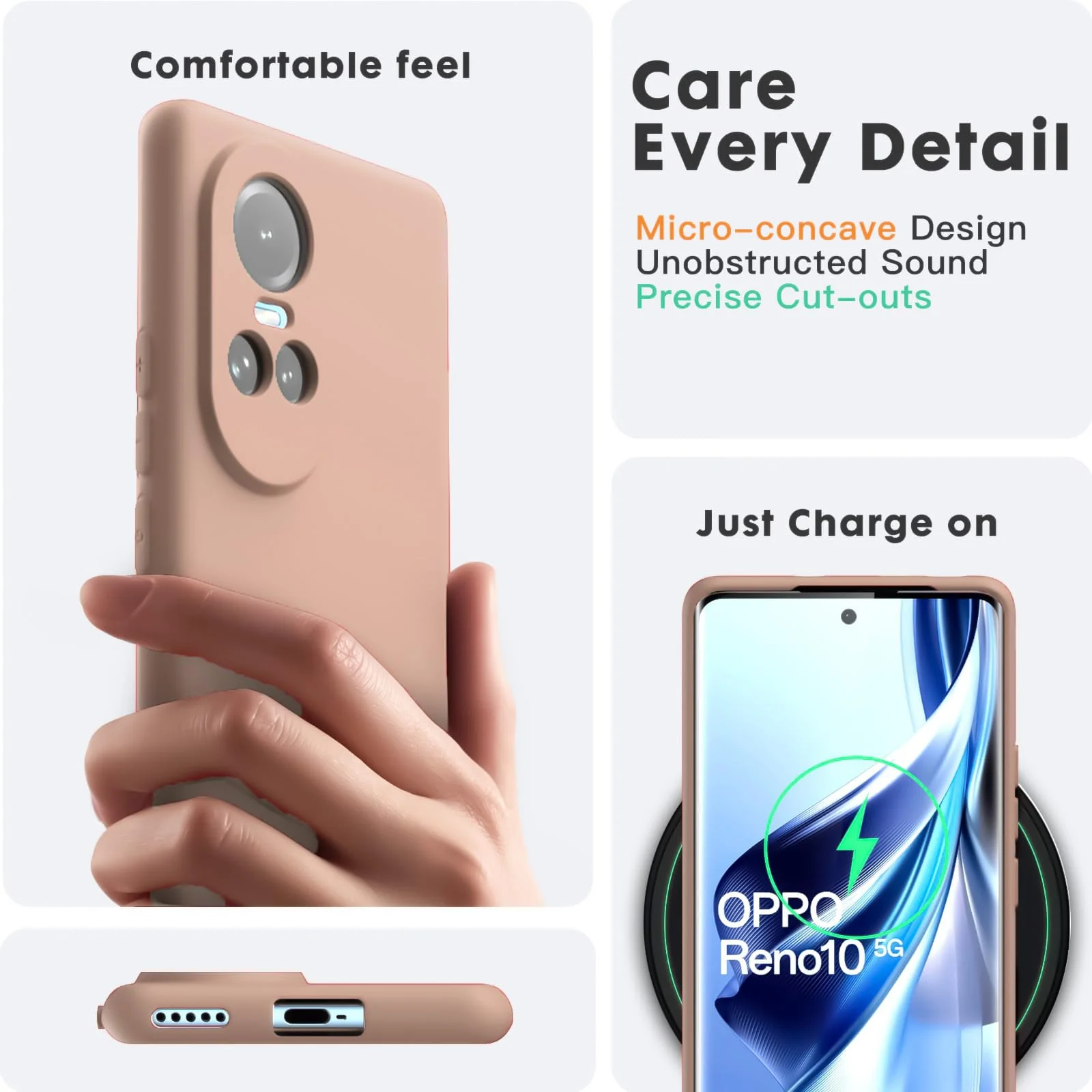 DL3 Mobilak Liquid Silicone Case for OPPO Reno 10, Shock-absorbing protection, Scratch-resistant surface, Soft microfiber lining - Light Orange