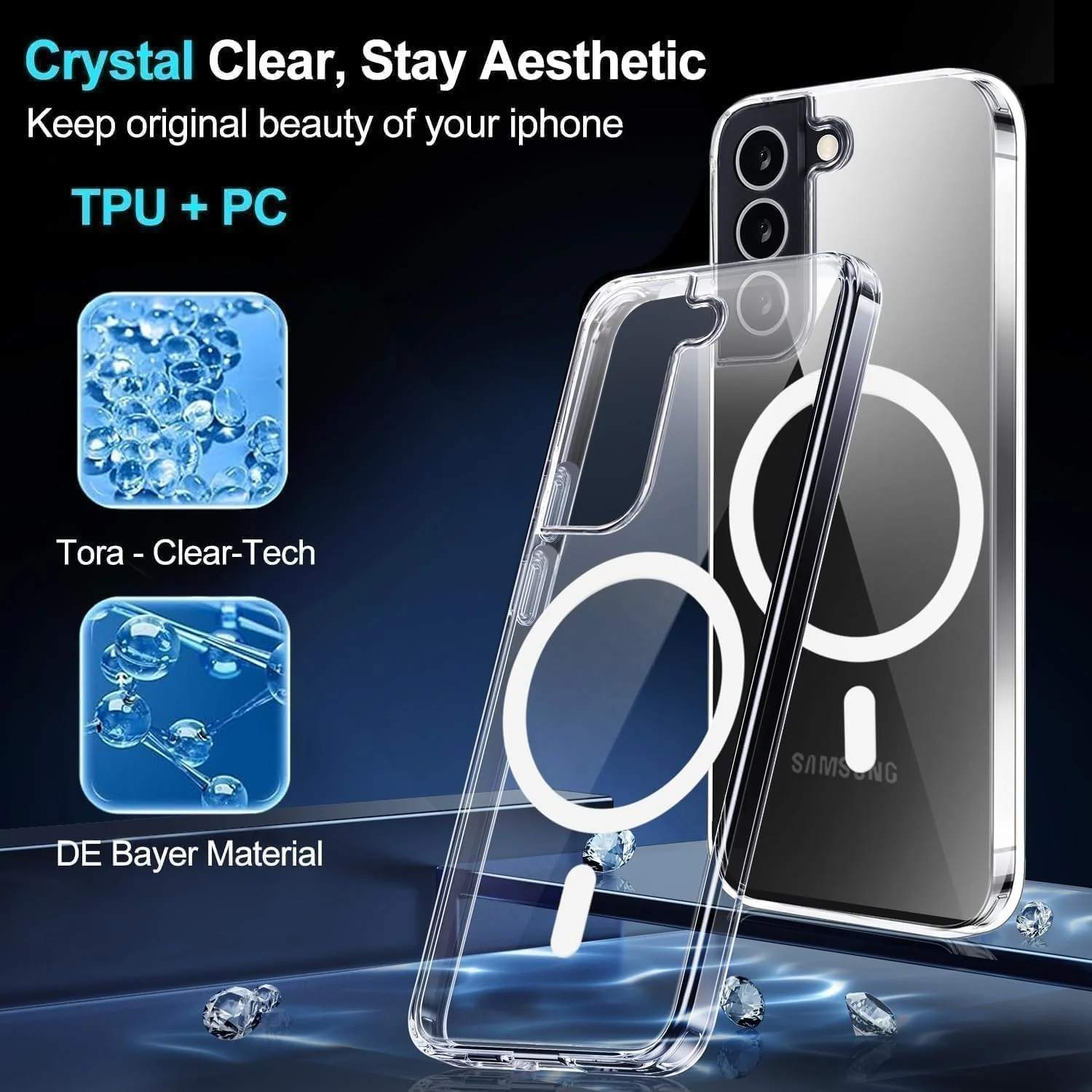 DL3 Mobilak for Samsung Galaxy S21 FE 5G Case [Compatible with MagSafe] [Strong Magnet] [Non-Yellowing] Magnetic Slim Thin Bumper Phone Cover, Lightweight, and Durable - Clear