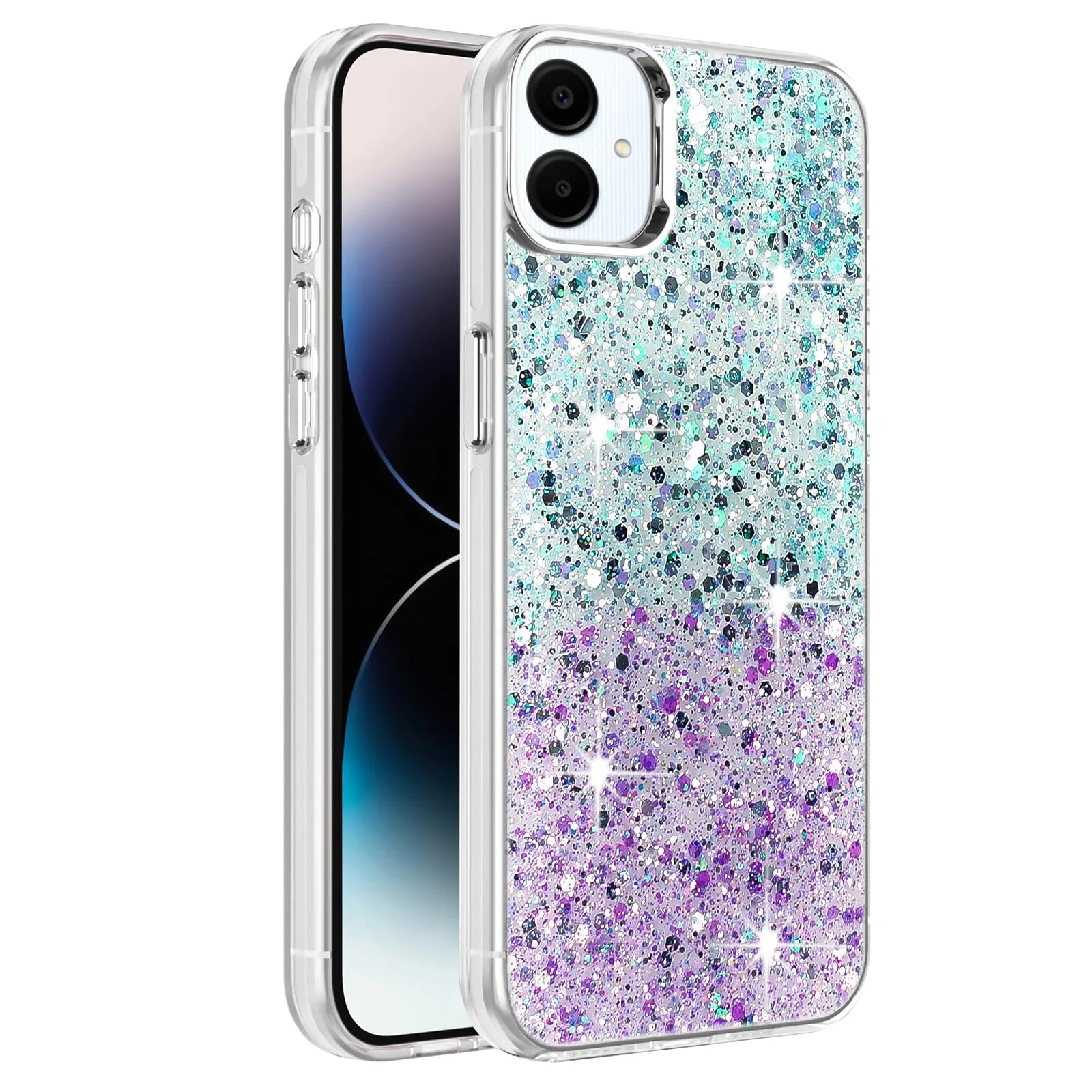 DL3 Mobilak Glitter Rhinestone Protective Case for Samsung Galaxy A06 with Shockproof Design - Pink Green