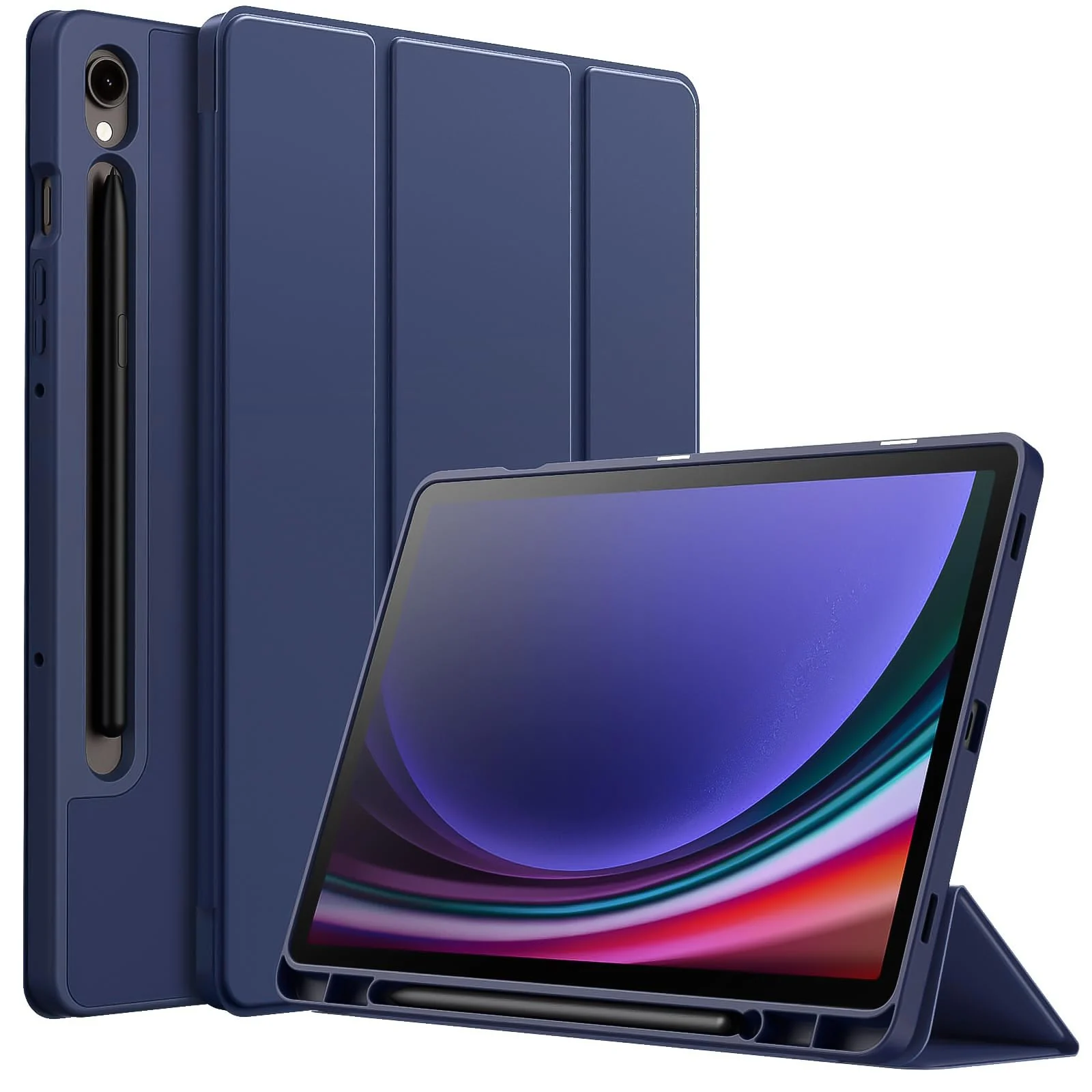 DL3 Mobilak Case for Samsung Galaxy Tab S9 11 Inch with S Pen Holder, Soft TPU Tri-Fold Stand Protective Tablet Cover, Support S Pen Charging, Auto Wake/Sleep - Blue