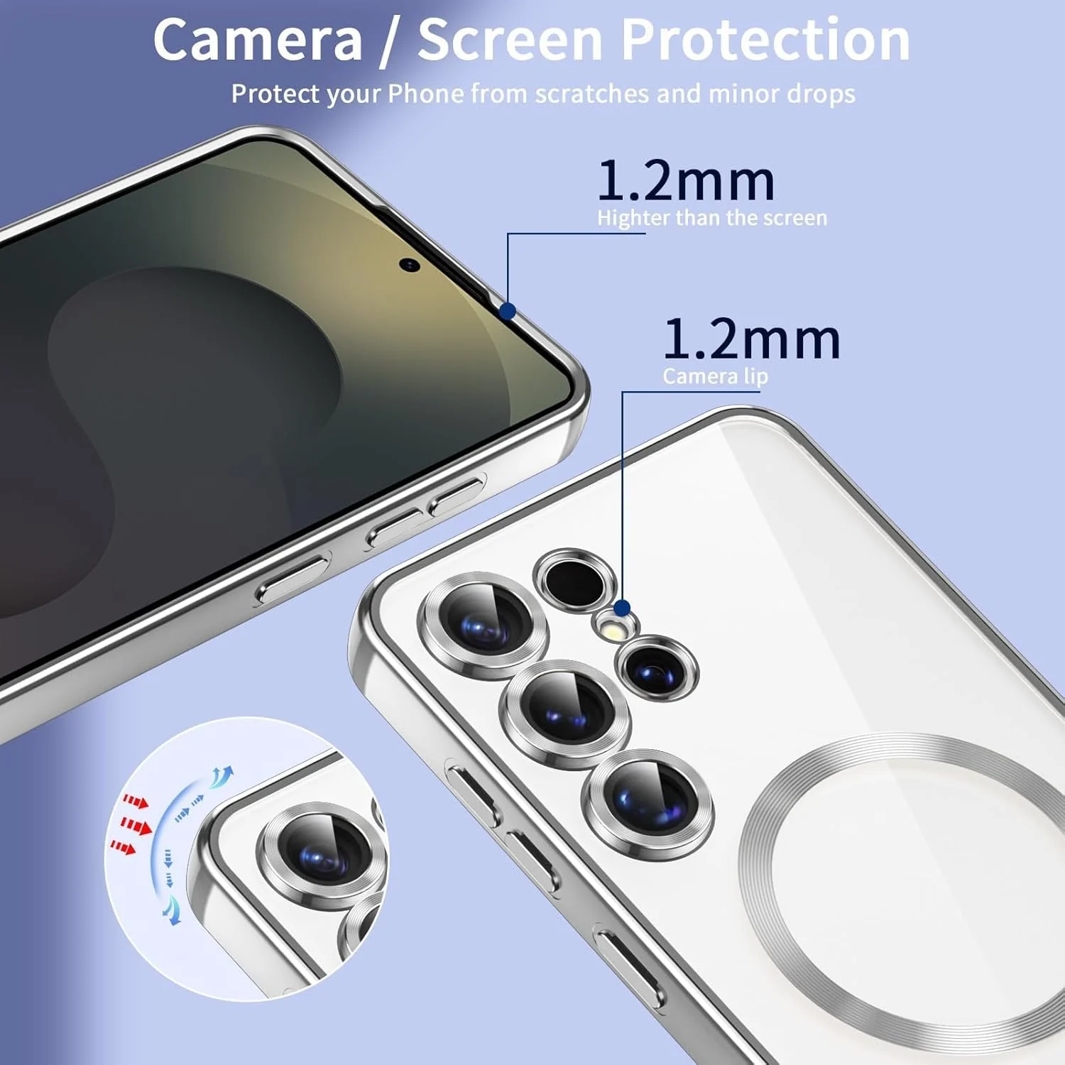 DL3 Mobilak Plated-Edge Protective Case for Samsung Galaxy S25 Ultra, Compatible with MagSafe accessories, Supports wireless charging, Camera protection - Silver