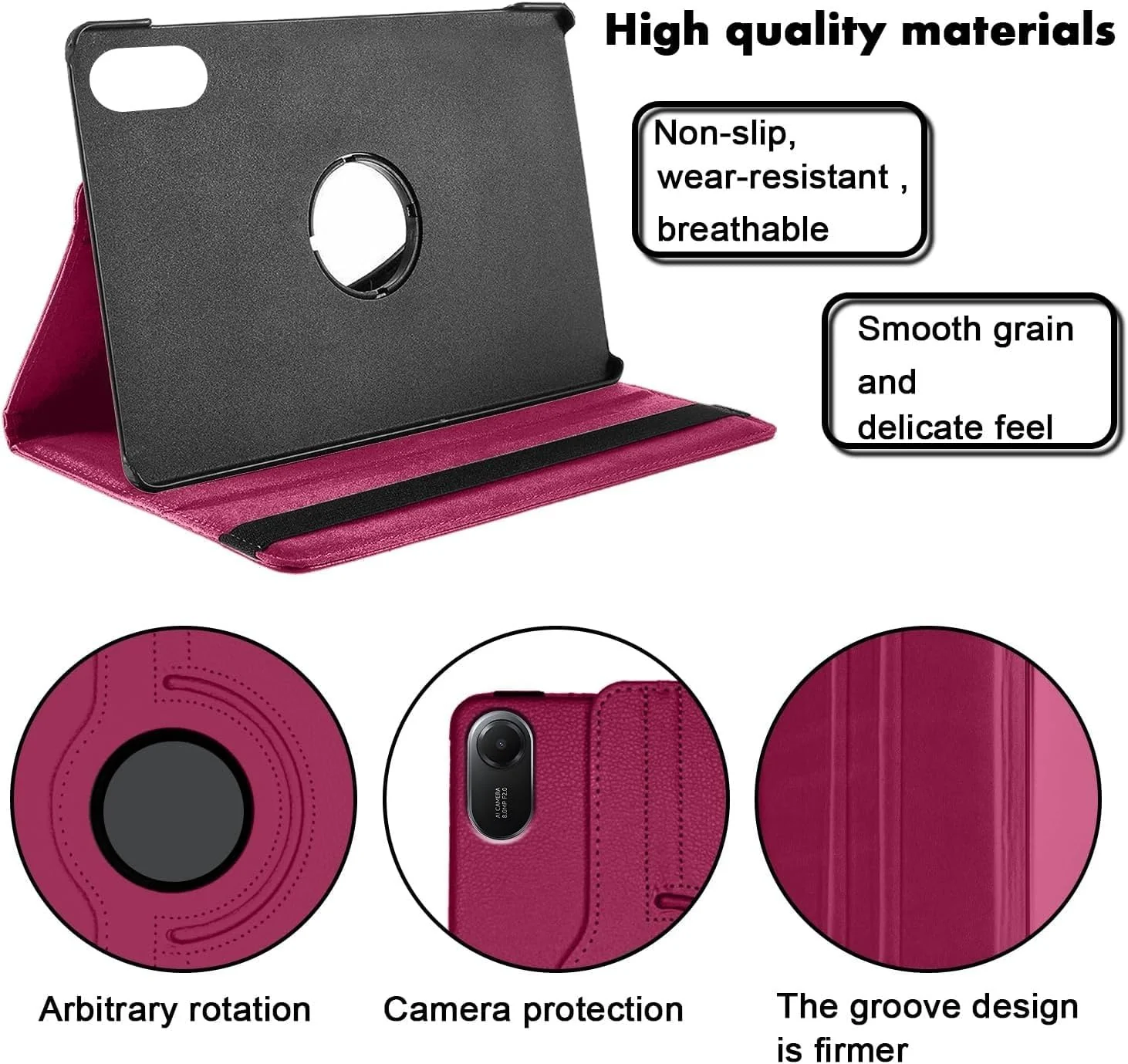 DL3 Mobilak Protective Cover for Xiaomi Redmi Pad 2 2025 11 inch, 360° Rotatable Smart Stand, Leather Folio Flip Cover with Multi-Angle Viewing, Auto Wake Sleep - Pink
