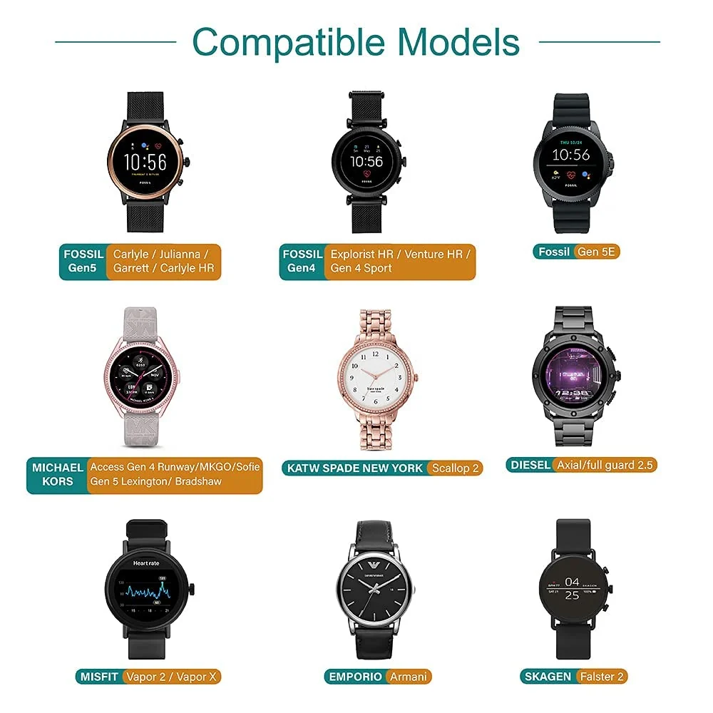 DL3 Mobilak Charger Compatible with Fossil Gen 4 5 5E 6, Emporio Armani, Skagen falster 2, Misfit Vapor 2, Diesel Guard 2.5, Michael Kors Runway - 3.3ft 100cm Smartwatch USB Charging Cable - Unspecified