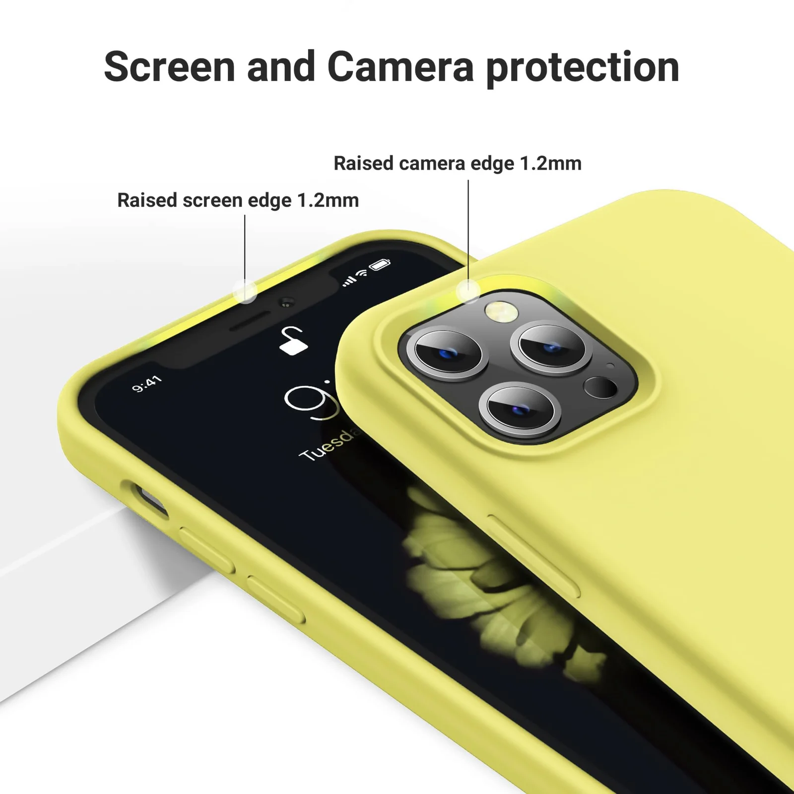 DL3 Mobilak Liquid Silicone Case for iPhone 12 Pro Max (6.7 Inch), Shock-absorbing protection, Scratch-resistant surface, Soft microfiber lining - A.Yellow