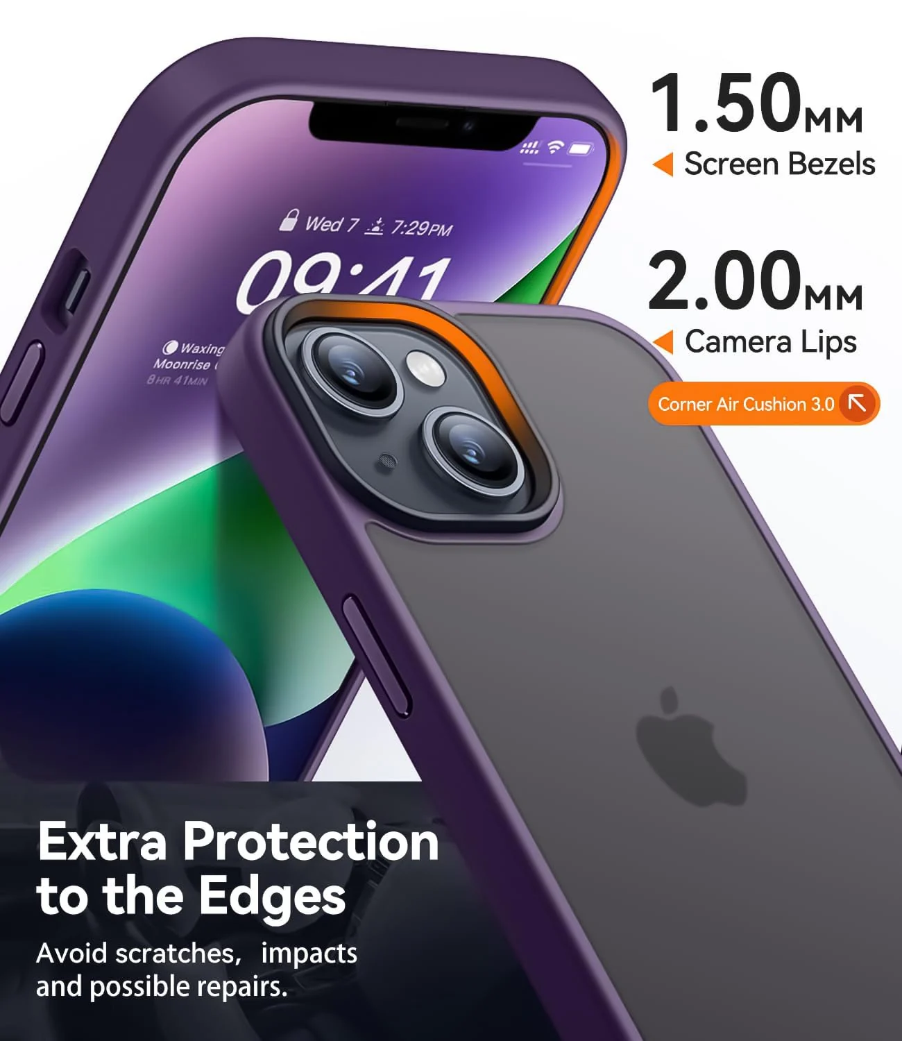 DL3 Mobilak Matte Protective Case for iPhone 15 Plus / iPhone 14 Plus with Camera Protection and Shockproof Design - Deep Purple