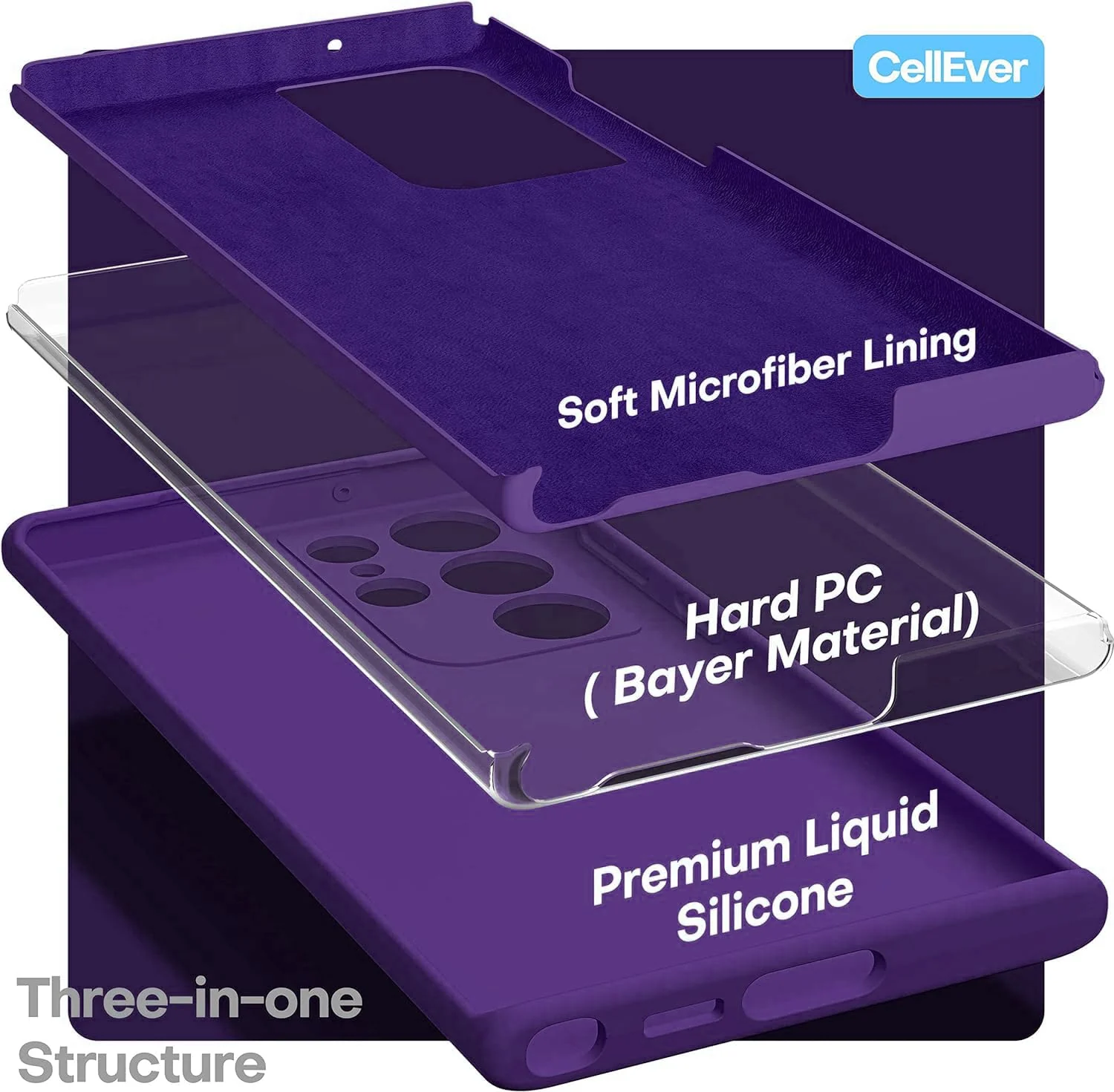 DL3 Mobilak Silicone Protective Case for Samsung Galaxy S24 Ultra, Shock-absorbing protection, Built-in kickstand, Integrated ring holder - Purple